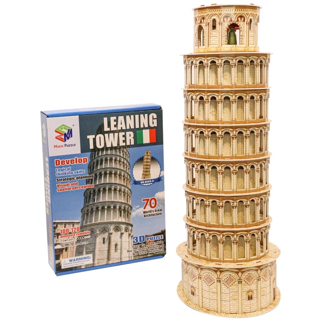 3D Puzzle Global Landmarks Leaning Tower Of Pisa Mega Structure Unique & Collectible Model Assembly Building Kit for Kids & Adults 70pcs