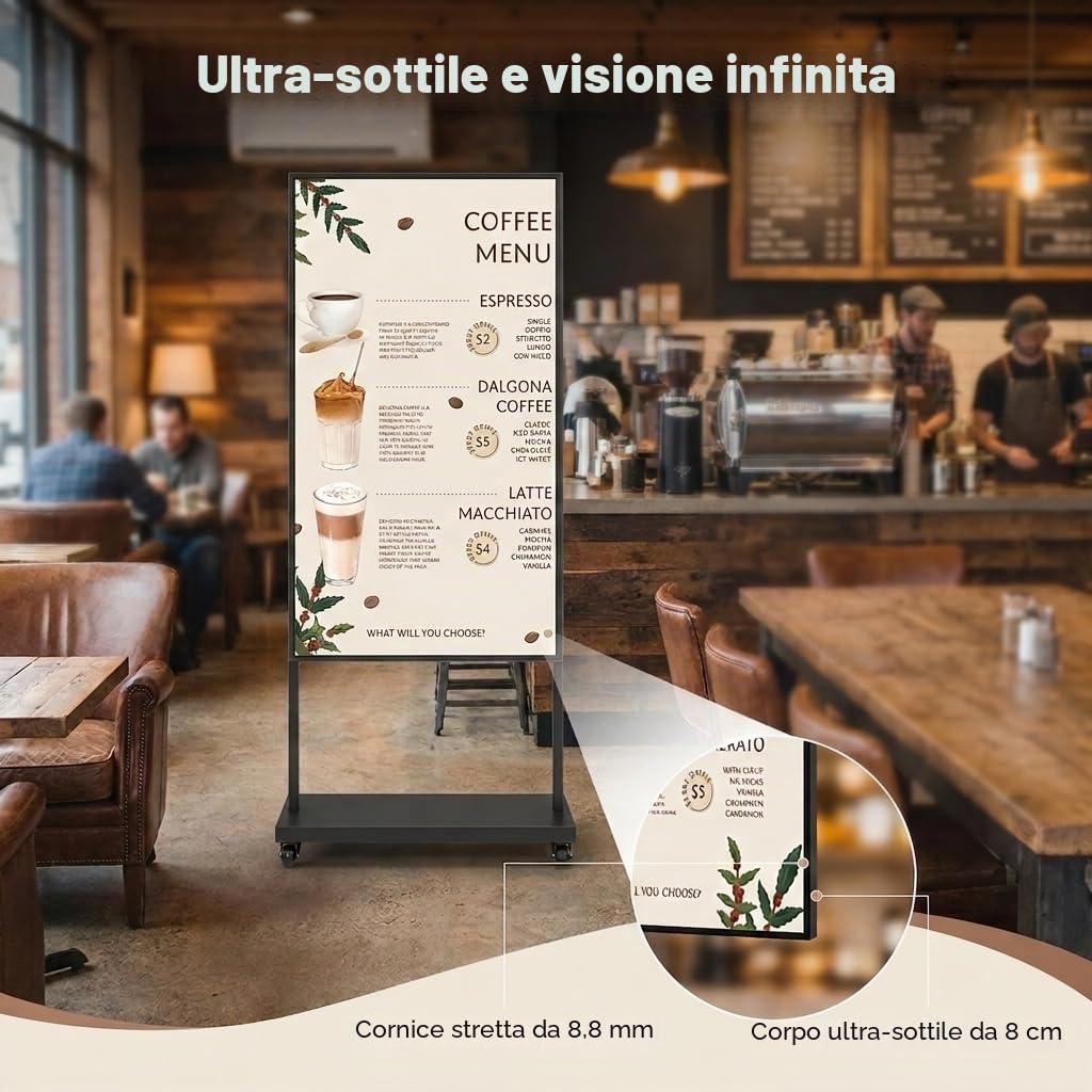 43" Totem Pubblicitario Digitale, Totem Digitale Display LCD FHD 3000 Nits con Luminosità Auto-Regolabile, WiFi/USB/HDMI, Display Schermo Monitor Pubblicitario per Vetrine Negozi e Retail