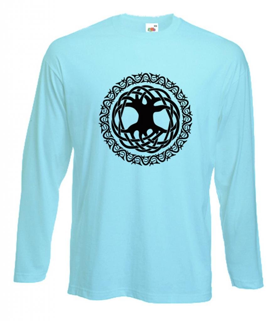 Tribal T-Shirts Mens Celtic Tree of Life Long Sleeve T-Shirt (XL, Blue)
