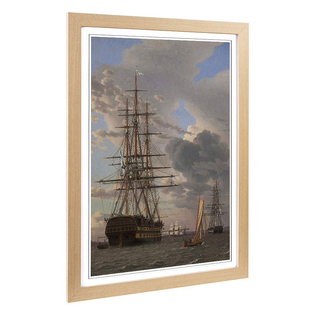 Big Box Art Framed Print of Christoffer Wilhelm Eckersberg Sailing Ship 4 Design | Wall Art Picture| Home Decor for Kitchen, Living Room, Bedroom, Hallway, Oak, A2 / 24.5x18 Inch / 62x45cm