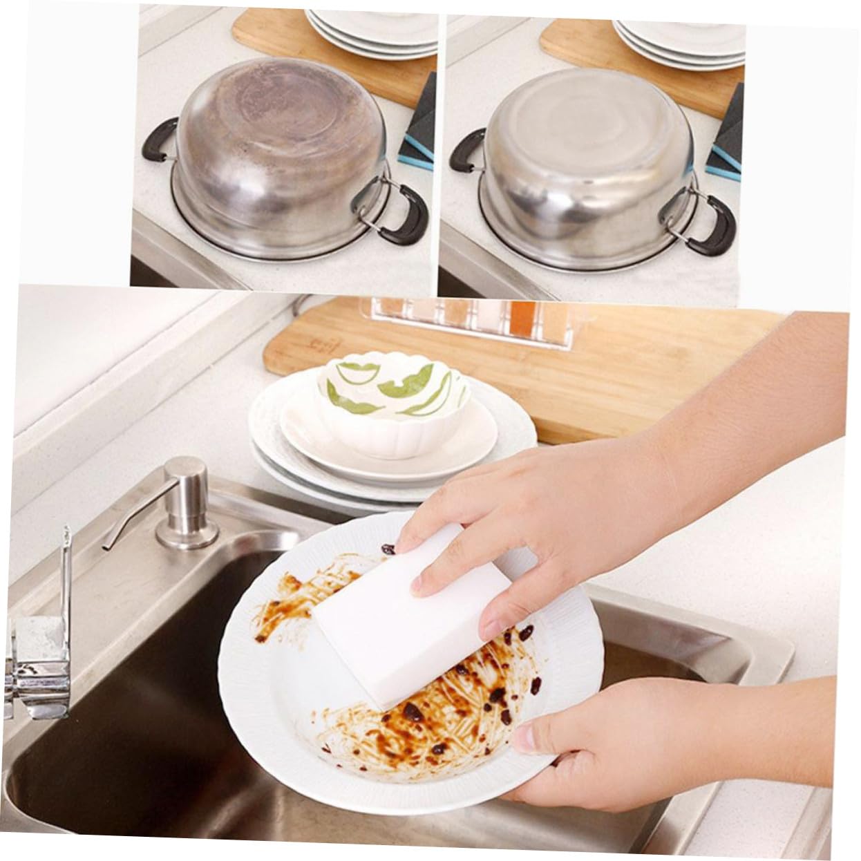 Veemoon 20pièces Éponge de Nettoyage Mousse de Melamine Lot de Éponges Blanches pour Cuisine et Salle de Bain Efficaces Les Taches Quotidiennes