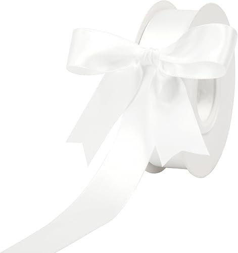 Cinta blanca de satén de doble cara de 1 pulgada para envolver regalos, ramo de novia para manualidades, decoración de boda, decoración de fiestas,