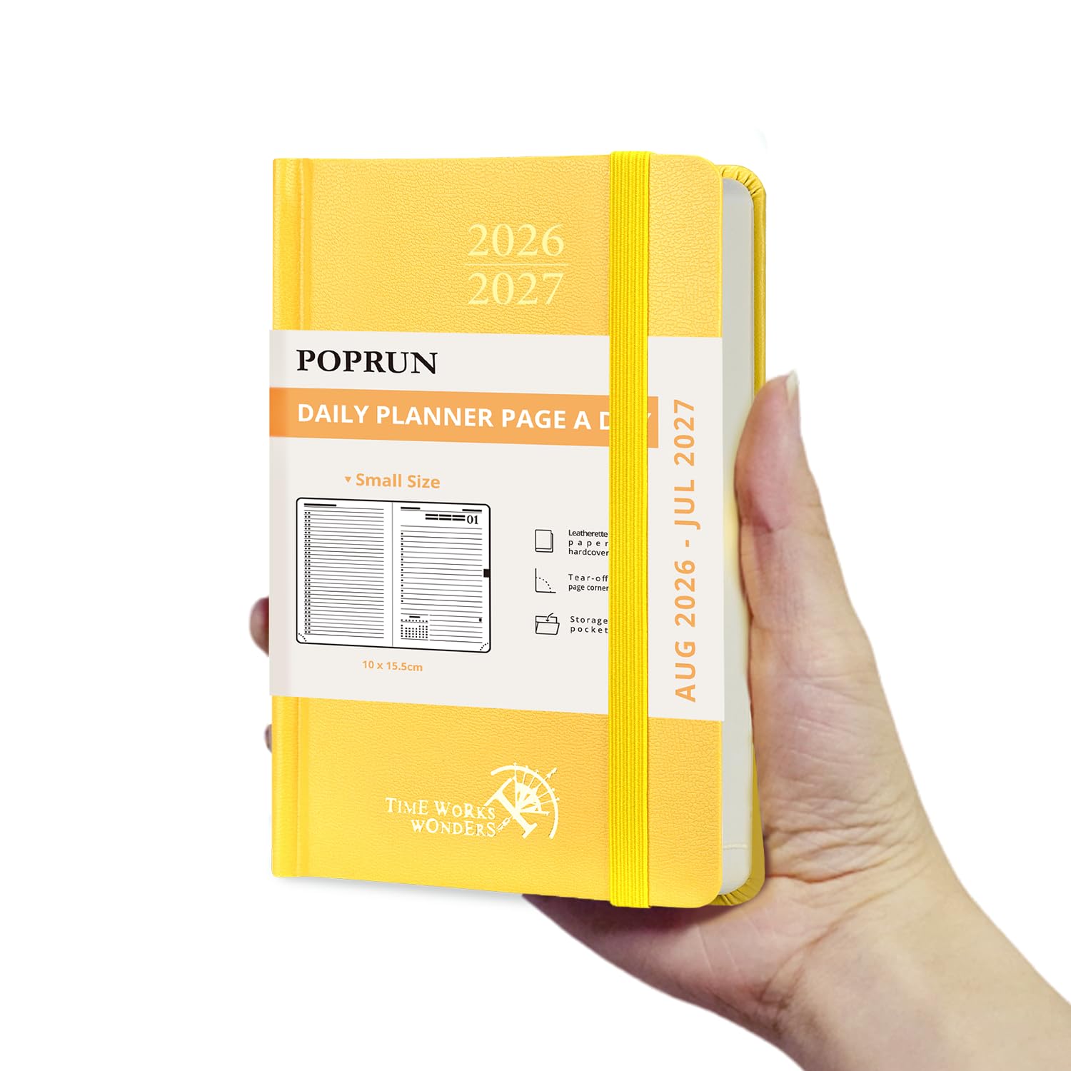 POPRUN Academic Pocket Diary 2026-2027 Day to Page A6 Hardback Mid Year Daily 26/27 Planner (Aug'26 - Jul'27) A Day per Page 1 Hour Interval Appointment Book(Light Yellow)
