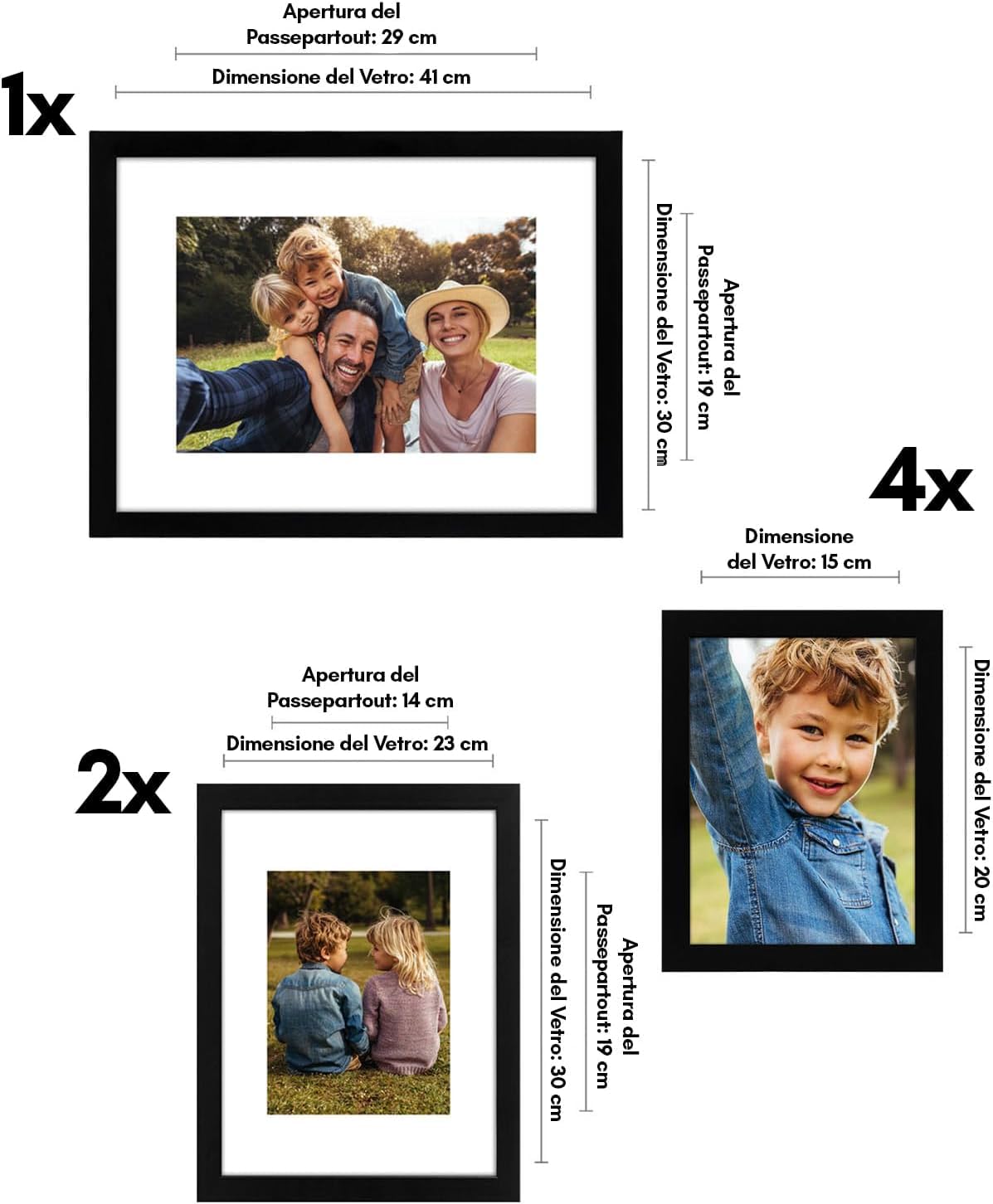 Americanflat Set Cornici Foto da Parete e da Tavolo Nere, 7 Pezzi - Una Cornice da 30x40 cm, Due da 23x30 cm e Quattro Cornici 15x20 cm - Composizione Portafoto da Parete con Vetro Infrangibile