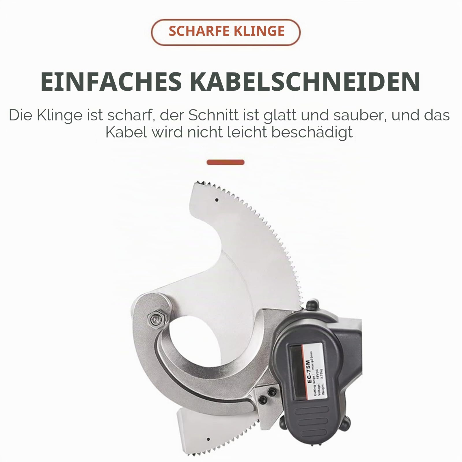 Akku Hydraulische Kabelschere,Elektrischer Ratschen-Kabelschneider,18V Kabelschneider Elektrischer Drahtschneider Drahtschneidewerkzeug für Kupfer Al Kabel,EC-65