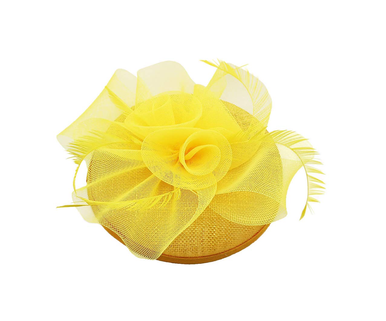 Finecy In Flower Feather Hat Fascinator Headband Clip Wedding Royal Ascot Occasions (Yellow)