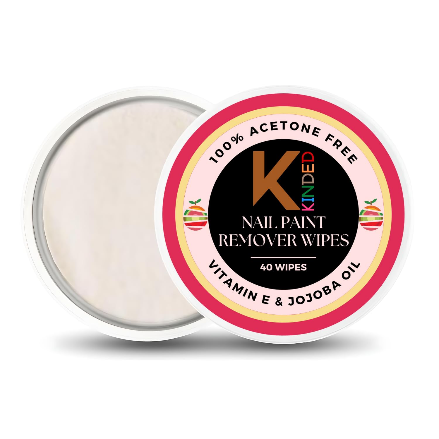 kinded Nail Paint Remover Wipes Acetone Free Cuticle Care Nourishing Formula Nail Polish Removing Lacquer Cleanser Wet Pads Pulls Tissues Enriched with Jojoba Oil & Vitamin E - Fruity, 40 Wipes-picture-0