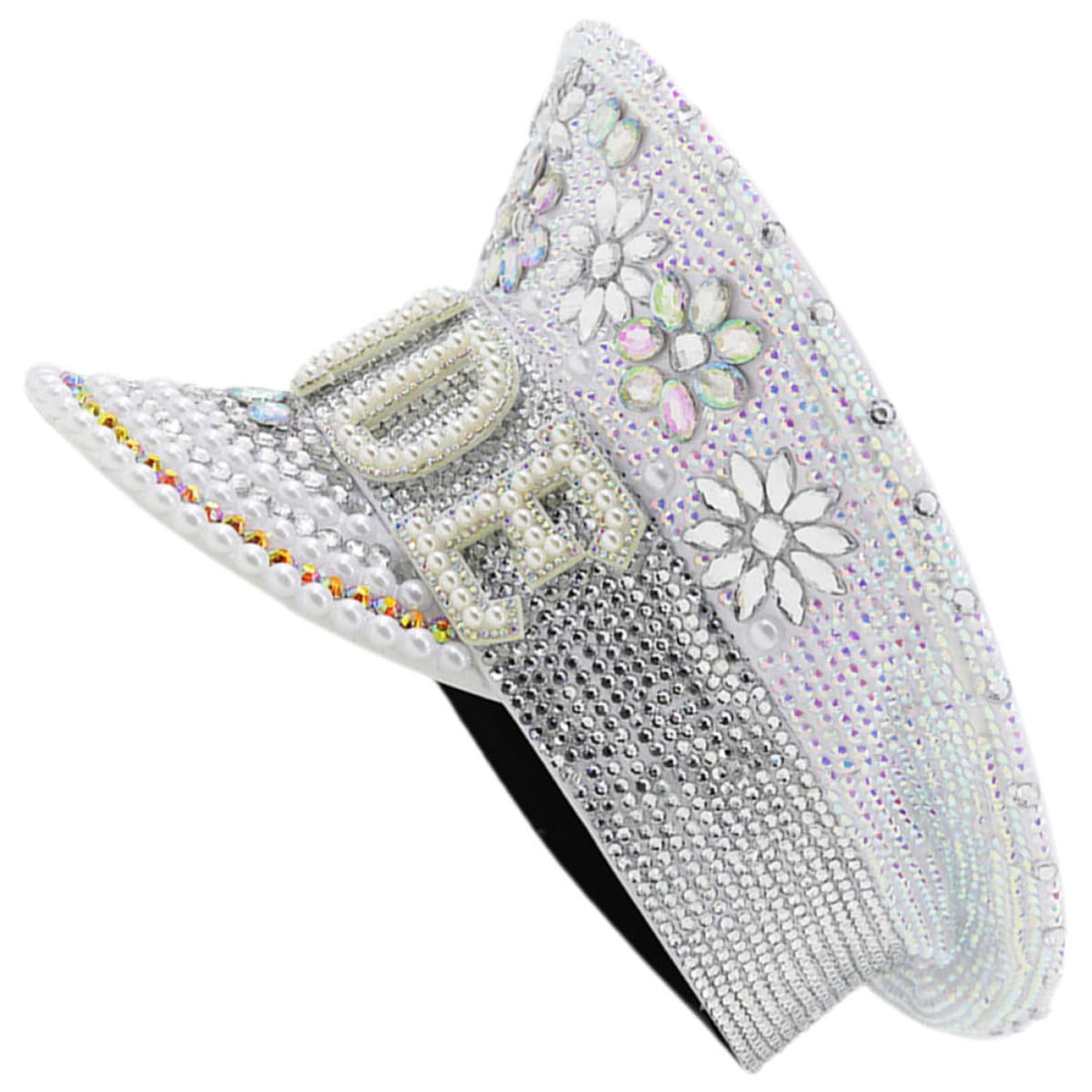 Sombrero Tamaño Ajustable Gemas de Imitación de Capitán Blanco Accesorio Delicado y Brillante para Novia Adecuado para Despedidas de Soltera