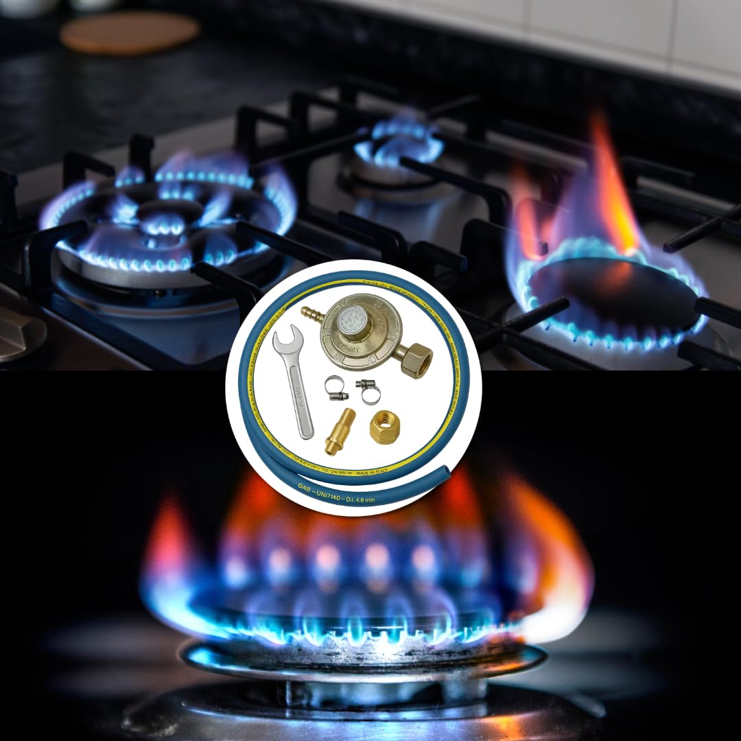 Kit Regolatore Gas GPL 30 mbar – Completo con Tubo da 2m, Fascette, Chiave Gas e Raccordo W20x1/4” – per Uso Domestico e Campeggio