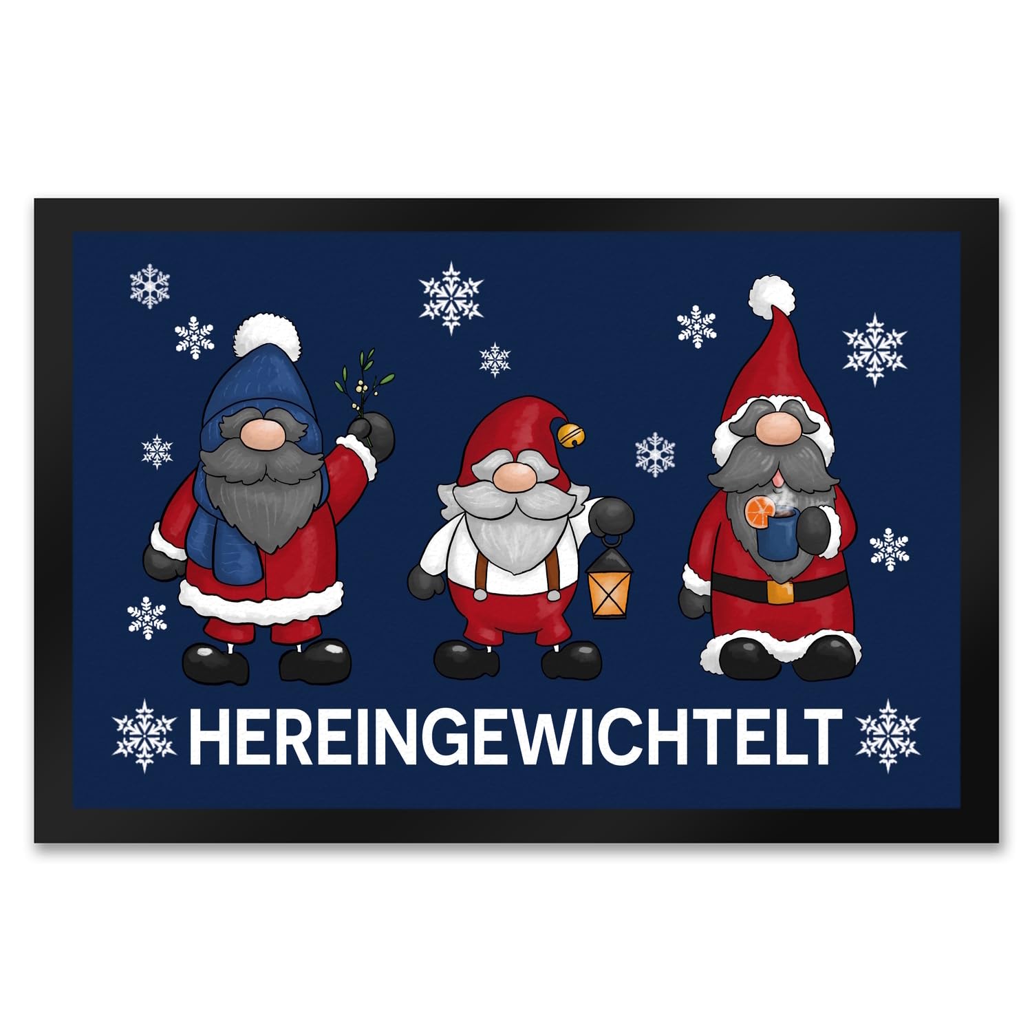 speecheese Hereingewichtelt Weihnachtswichtel Fußmatte XXL in 50x75 cm in blau als schöne Begrüßung für den Türeingang zu Weihnachten und der Winterzeit