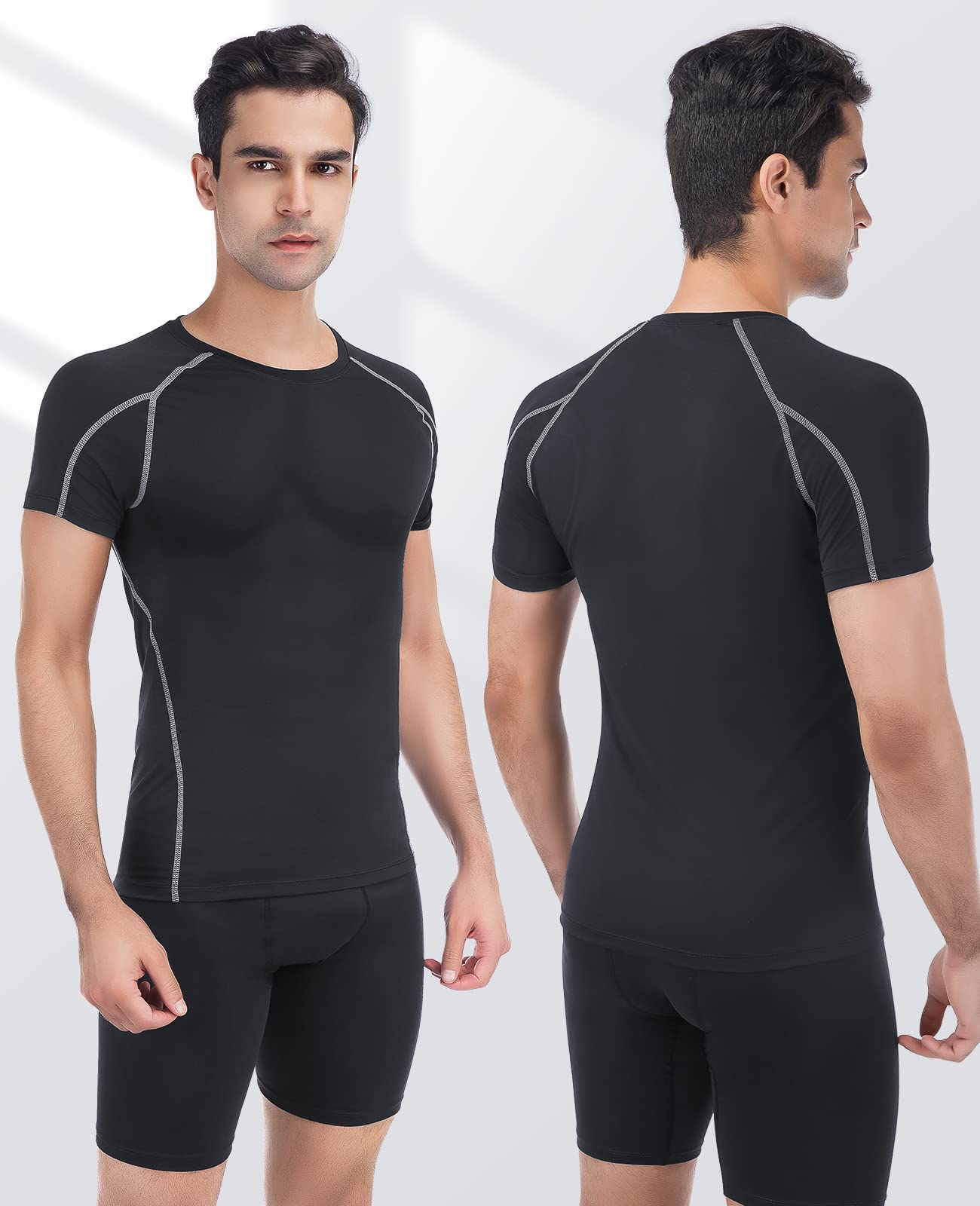 Niksa Funktionsshirt Herren Kurzarm 2 Stück Kompressionsshirt Männer Laufshirt Sportshirt mit Rundhalsausschnitt Fitness