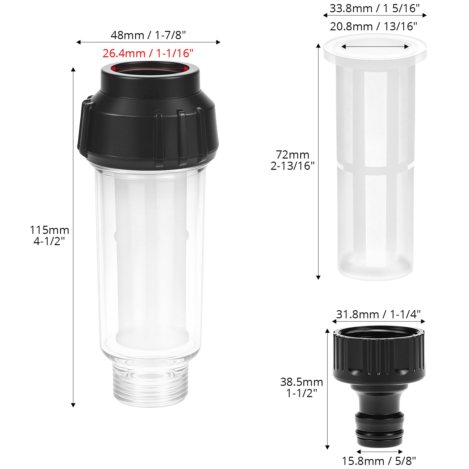 QWORK® 2 Piezas filtro de agua manguera jardín, 3/4 pulgadas filtro de agua con cartuchos de filtro de repuesto y adaptadores rápidos, para limpiadores de alta presión, bomba de jardín