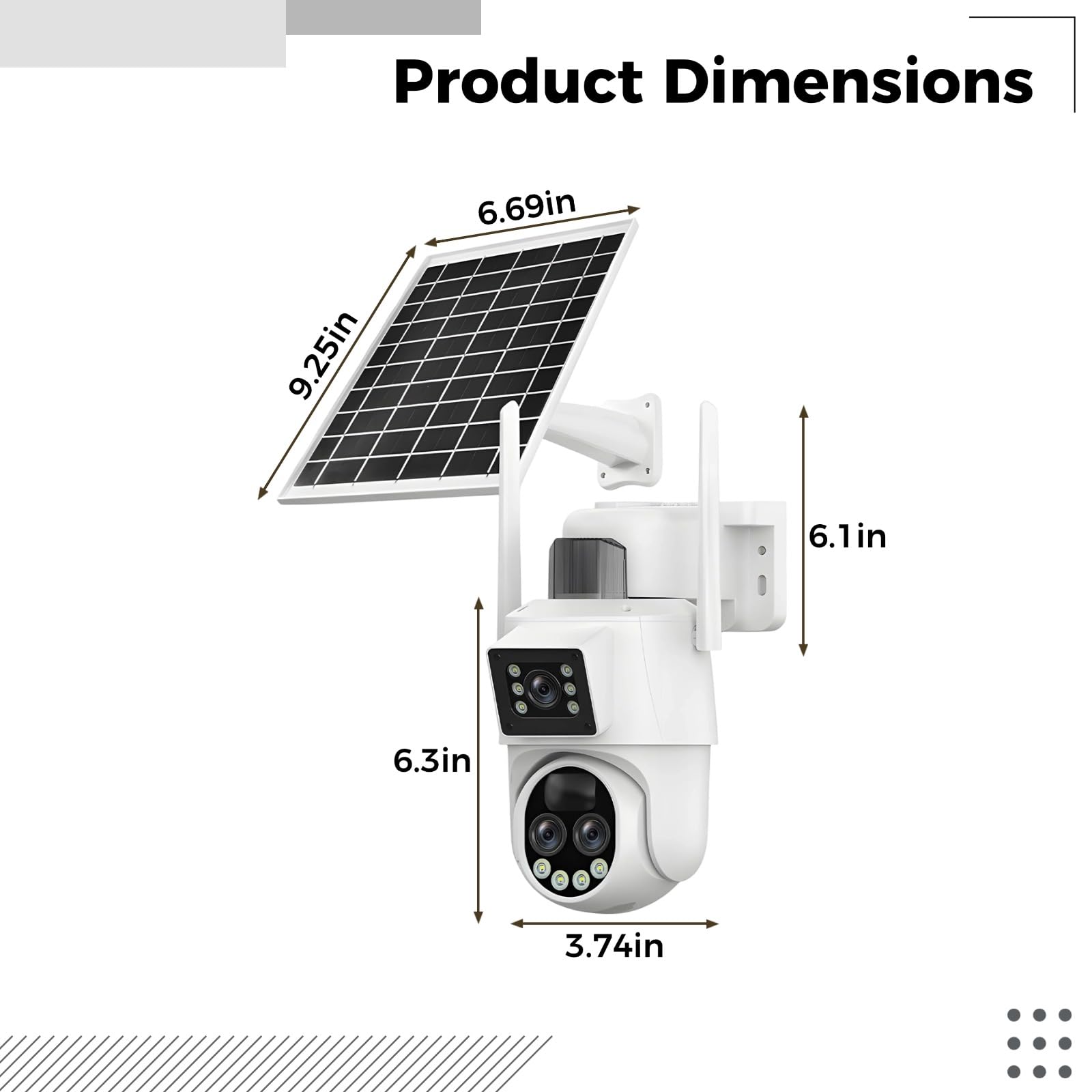 Solarna kamera bezpieczeństwa na zewnątrz, WiFi PTZ z potrójnym obiektywem, wykrywanie ruchu, zoom, bezprzewodowa, odporna na warunki atmosferyczne, łatwa instalacja, z panelem słonecznym i