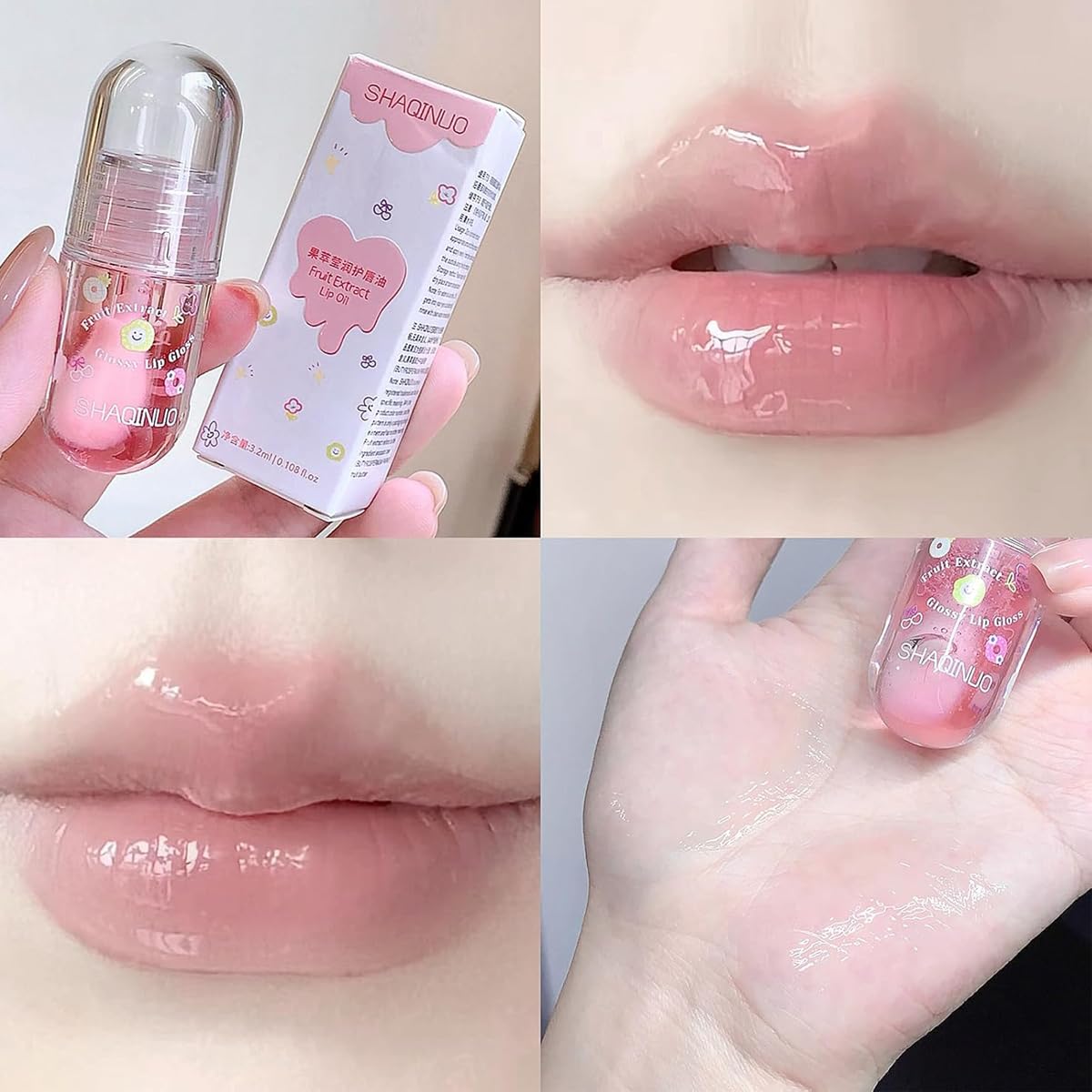 Pakivs 4Pcs Big Brush Head Lip Oil Set,Fruit Flavoured Lip Glow Oil Ultra-Hydrating Nourishing Lip Gloss,Smooth Glossy Finish,Non-Sticky Lip Gloss for Dry & Damaged Lips - Image 4