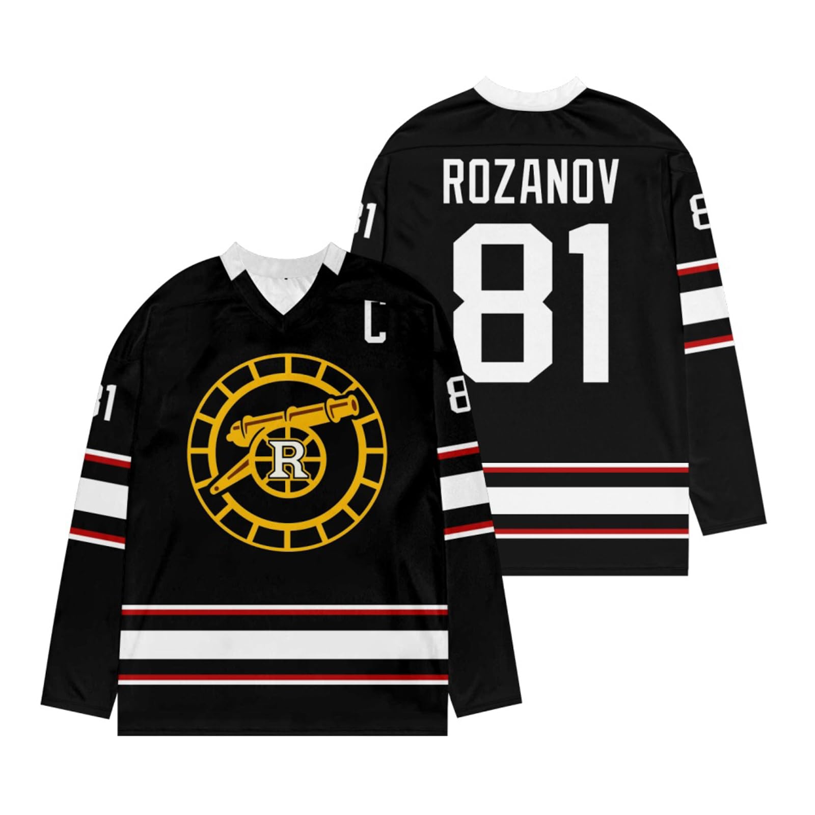 Heated Rivalry Merch Rozanov 81 Hockey Schwarz Hockey Fan Jersey Unisex V Ausschnitt Langarm Casual Fashion Pullover Sport Streetwear Top Mode Hip Hop für Damen & Männer