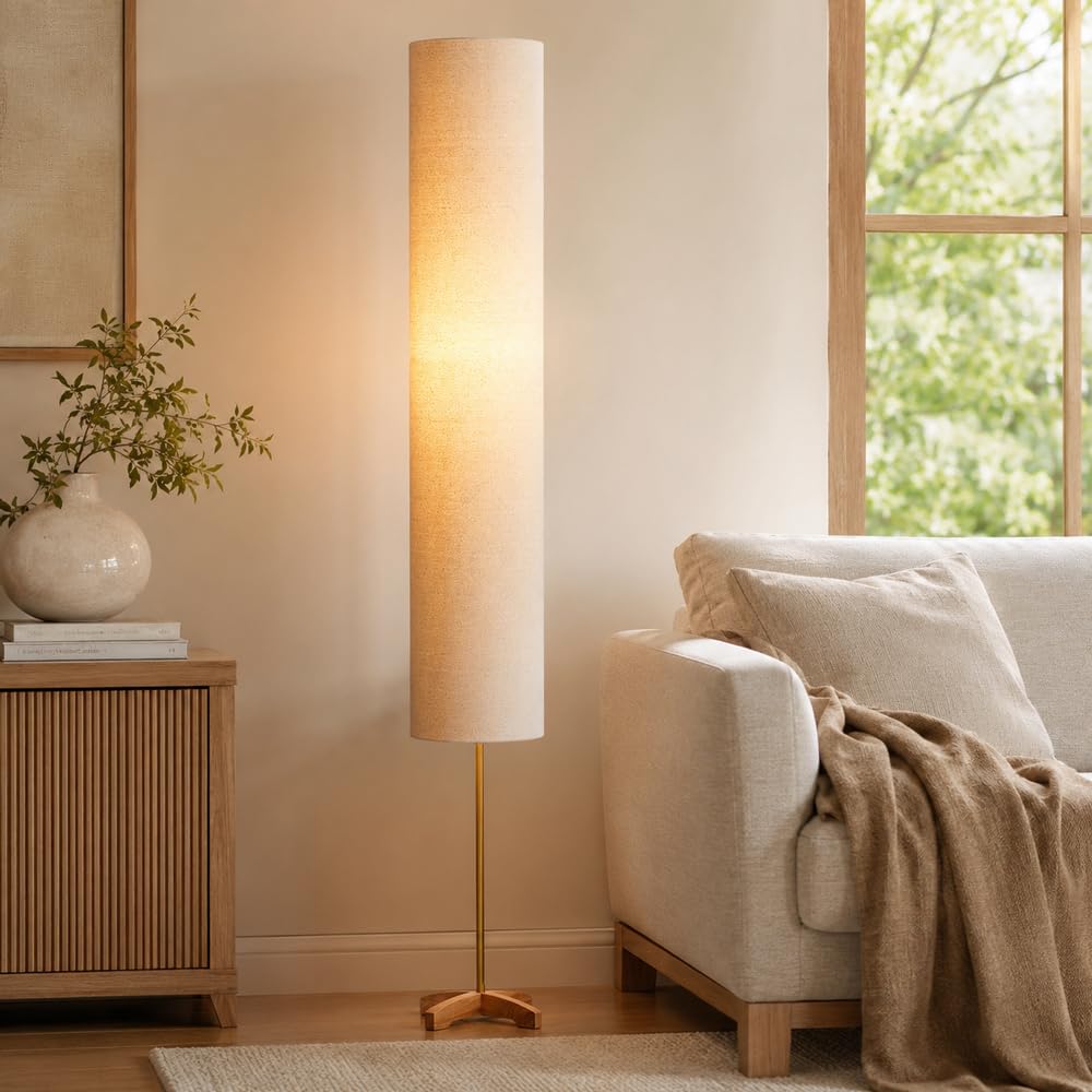 Wylolik Stepless Dimming Wabi Sabi Fabric Floor Lamp, Tri-Color Dimmable Standing Light