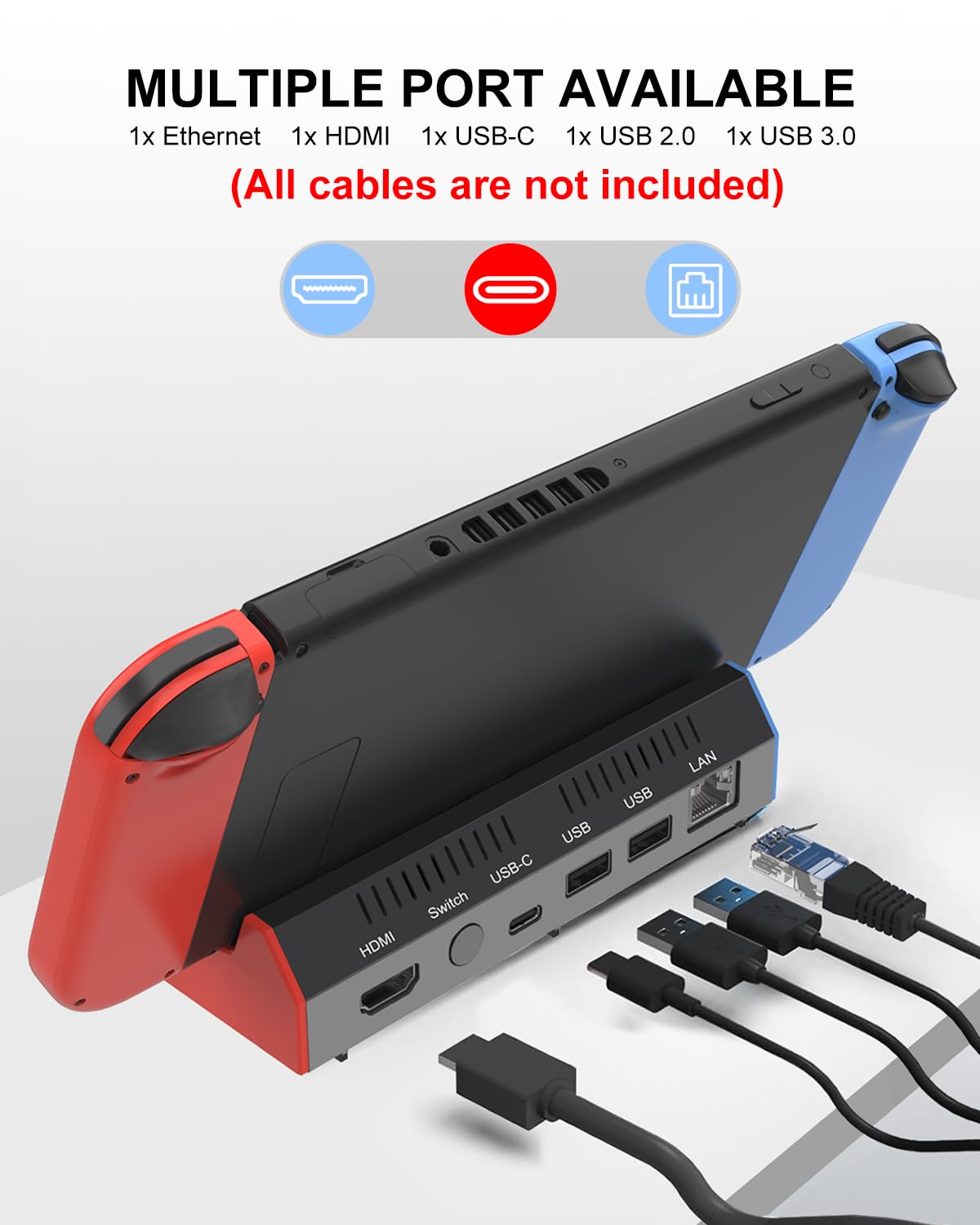 iPLYGAM Stacja dokująca do telewizora z portem Ethernet LAN 1000 Mb/s / port HDMI 4K, przenośna stacja dokująca do Nintendo Switch/Switch OLED, zapasowy oficjalny stojak na stację dokującą (bez kabla