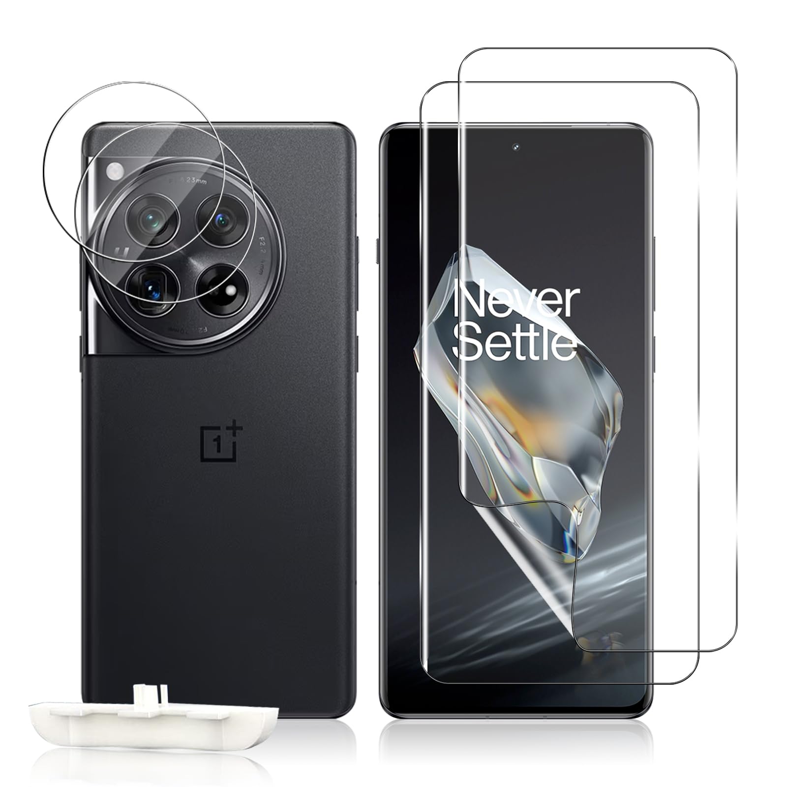 Screen Protector for Oneplus 12, 2 Pack Flexible TPU Film Screen Protector + 2 Pack Tempered Glass Camera Lens Protector [Fingerprint Support] [Anti Scratch] for Oneplus 12