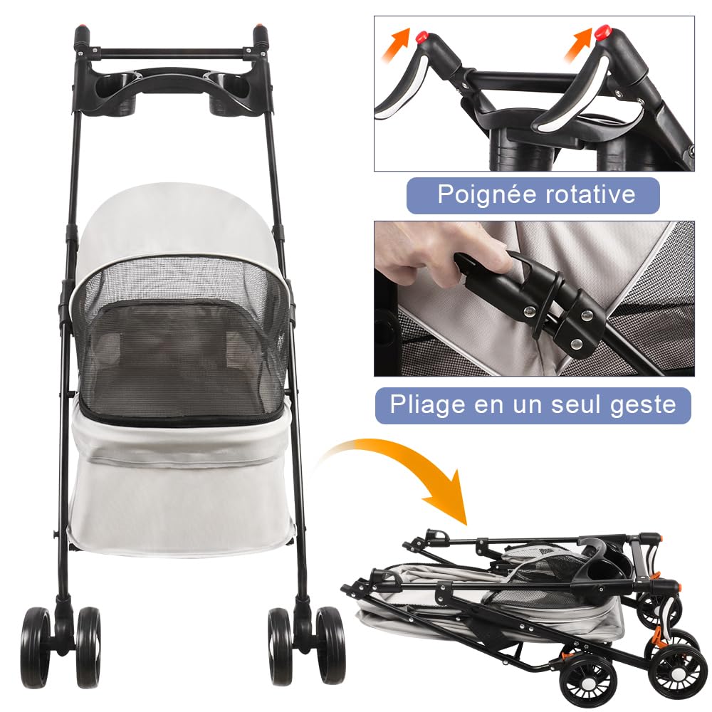 OHMG 3 en 1 cochecito para perro gato mascotas plegable con 4 ruedas EVA manillar, 3 ventana de red, portavasos, para perros pequeños y mayores, carrito para perros con discapacidad