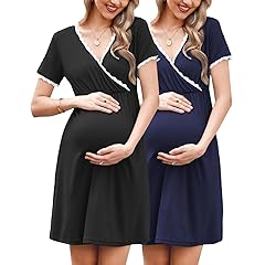 Ekouaer Nursing Nightgown 2 Packs Delivery and Labor Gown for Hospital Short Sleeve Maternity Breastfeeding Dress