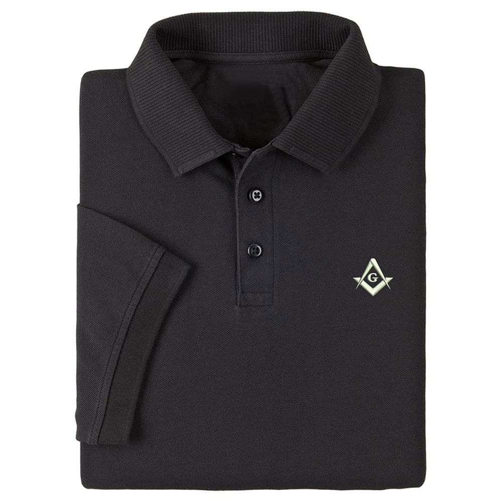 Cijia-CijiaMens Polo Shirts Short Sleeve Masonic Emblem Embroidery Casual Polo (Black,XL,X-Large)
