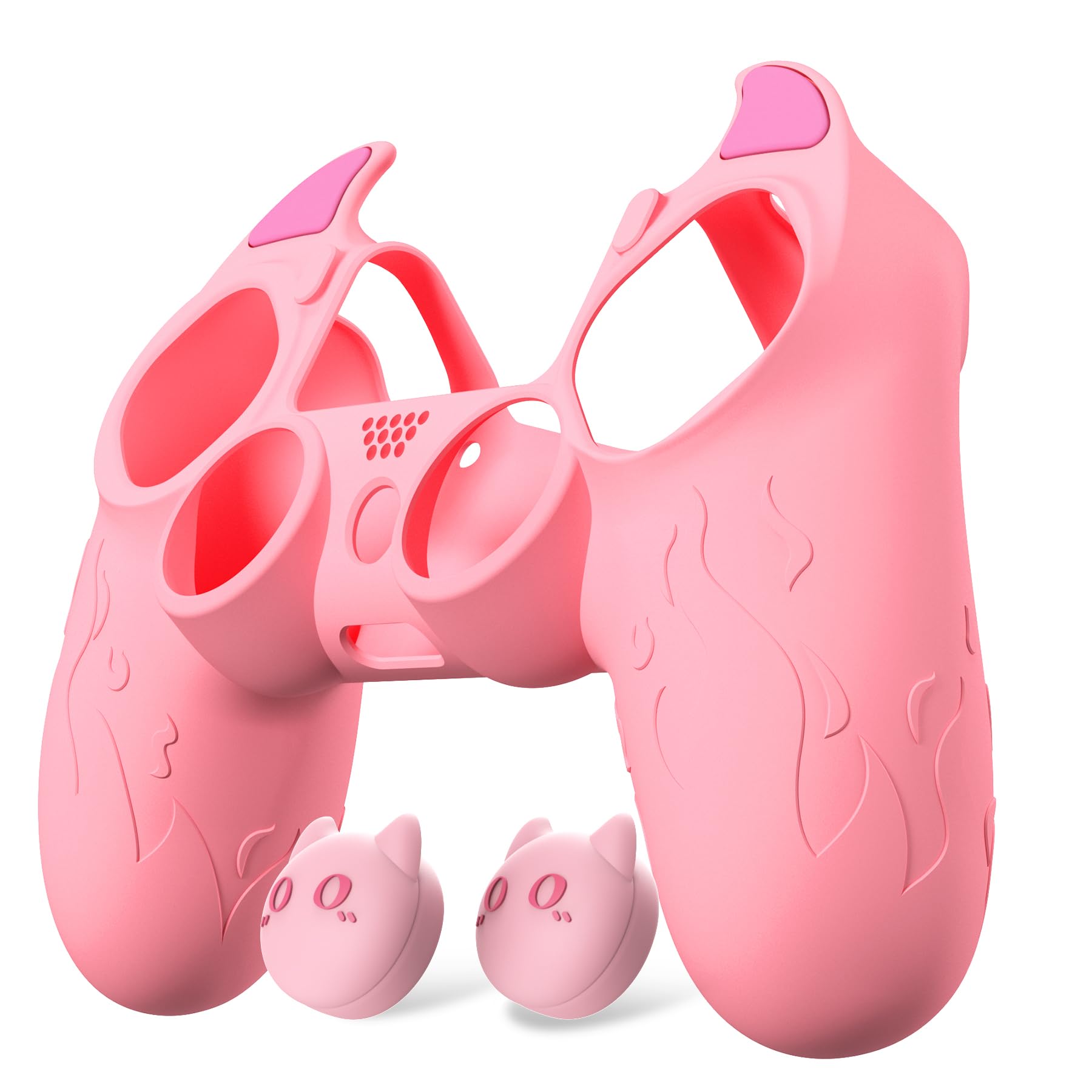 playvital Cover Controller per ps4 Joystick,Custodia Silicone Skin Protettiva Antiscivolo per ps4 Slim PRO Joypad&Skin Touchpad&Copri Levette Analogiche,Demone Carino,Rosa