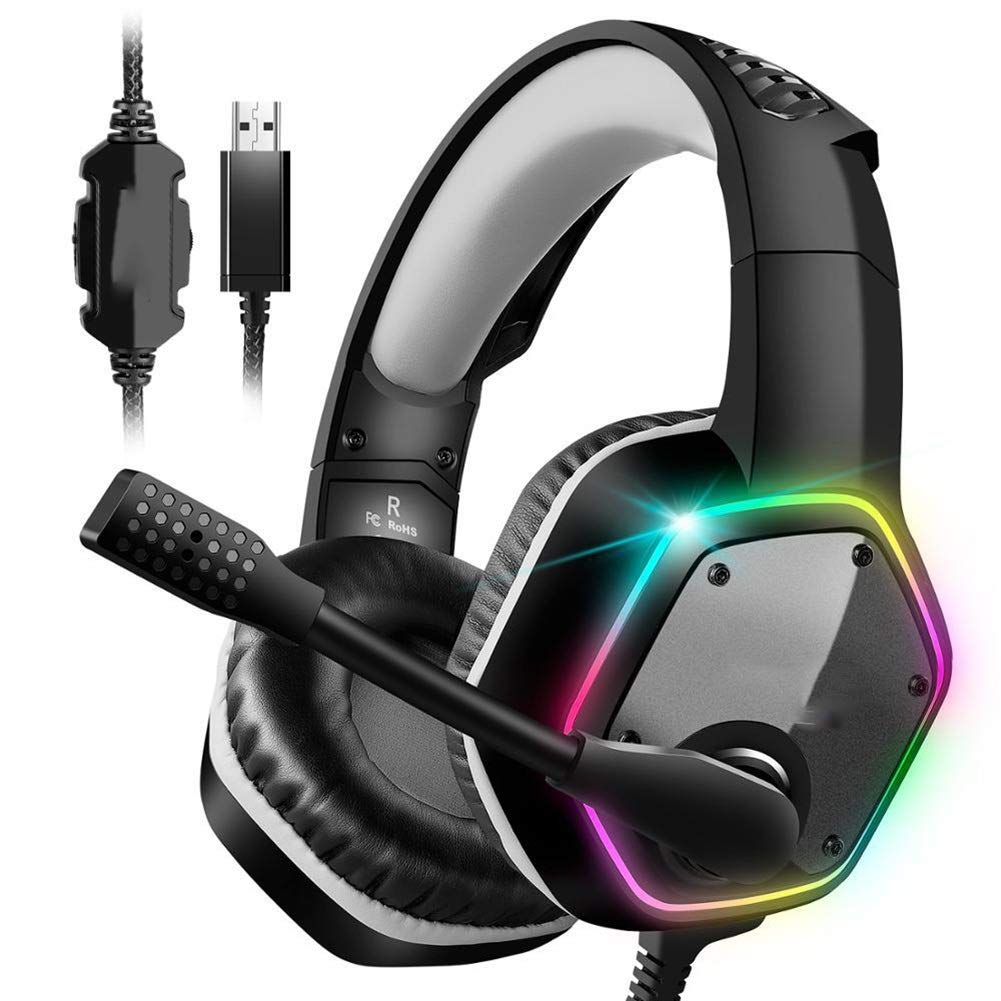 Sonido Surround Gaming Headset 7,1 con MICROFONO for PS4 / Xbox 360 / PC Gamer USB estéreo de Auriculares con Cable RGB LED Luz (Color : Green)