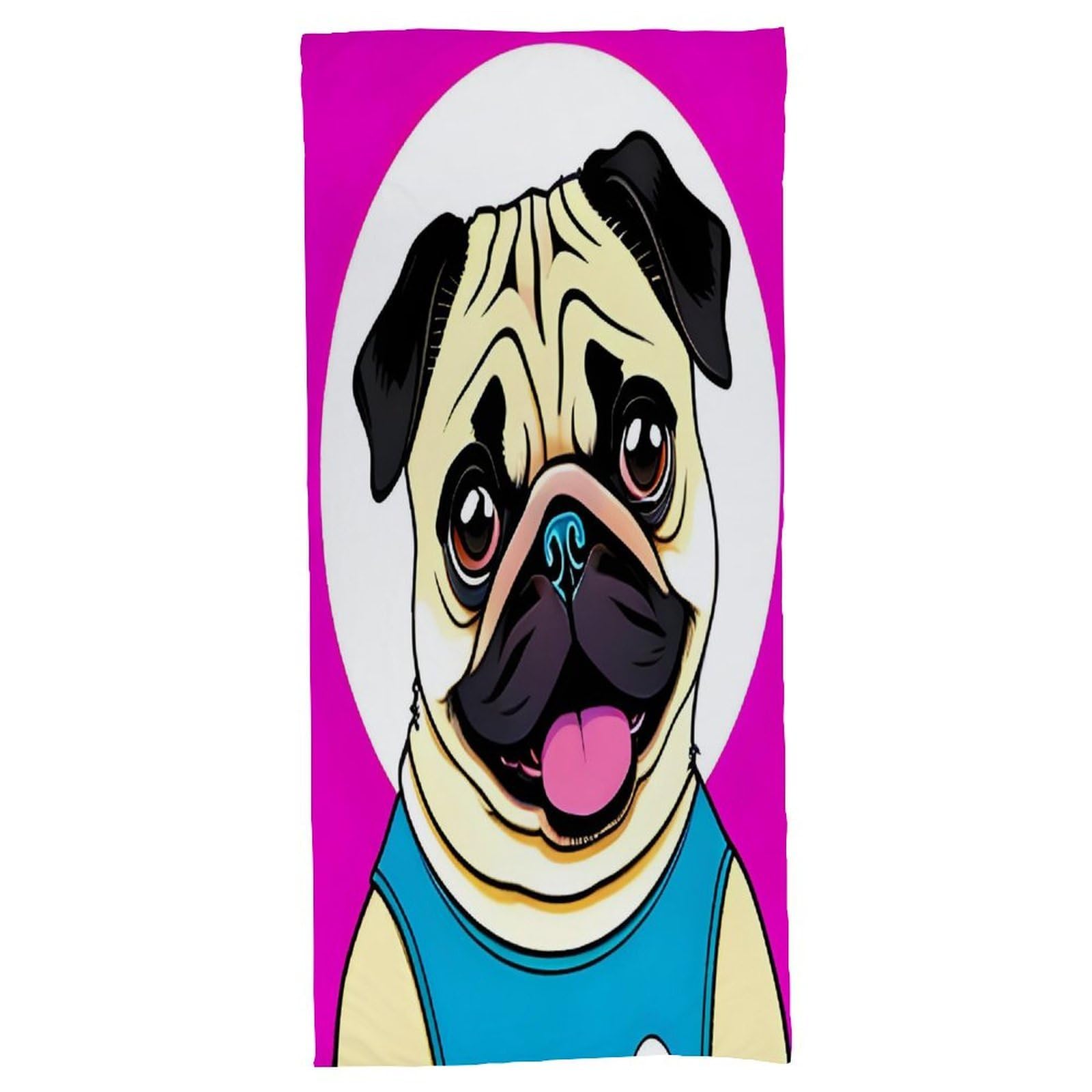 Fekiloot Men's Style Funny Cartoon Pug Puppy Dog Bath Towel Highly Absorbent,Beach Towels For Wo,Pool Towel Bathroom Essential For Beach,Gym,Travel, Camp