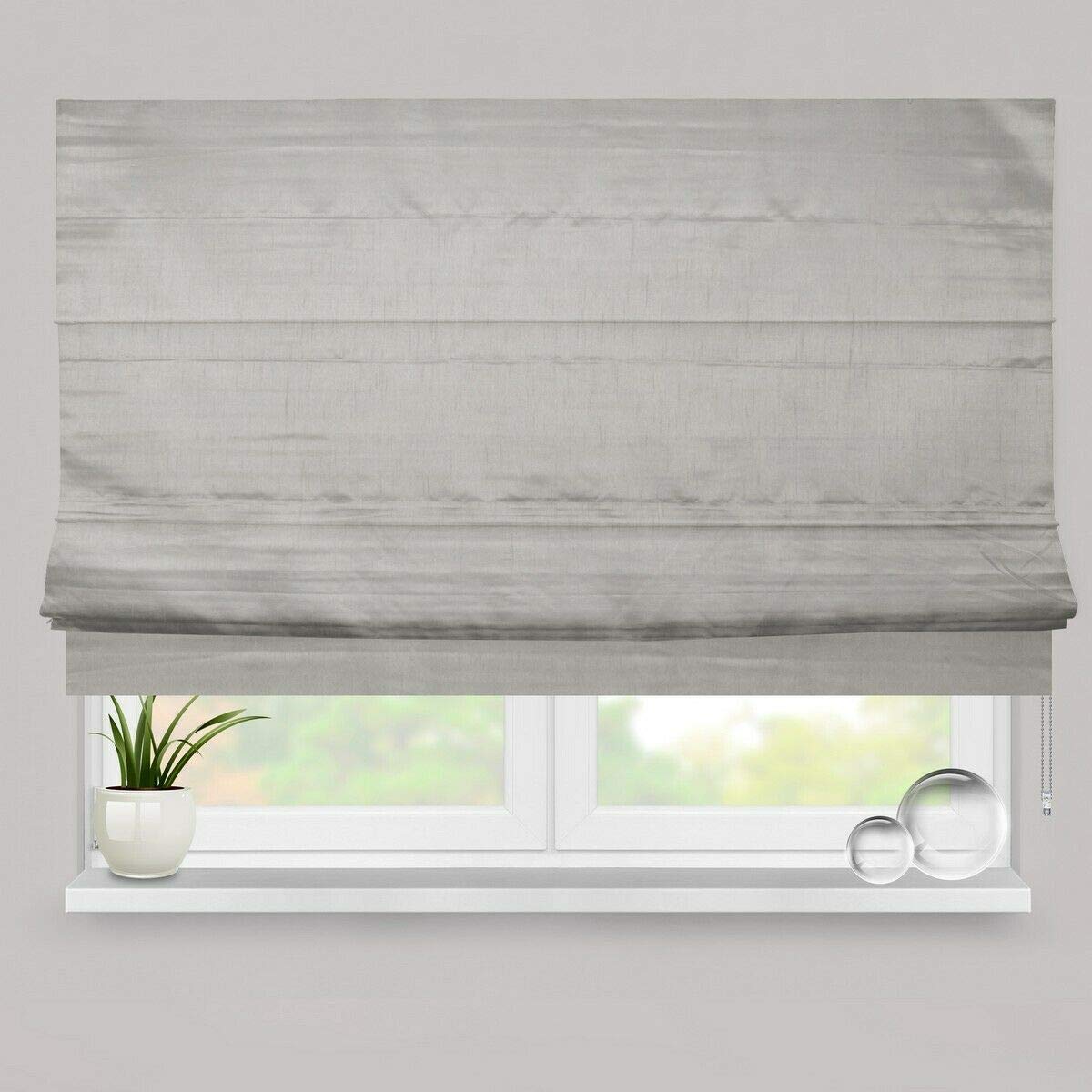Barnes Blinds And Interiors Silver Grace Faux Silk Blackout Lined Roman Blind (2Ft(61Cm))