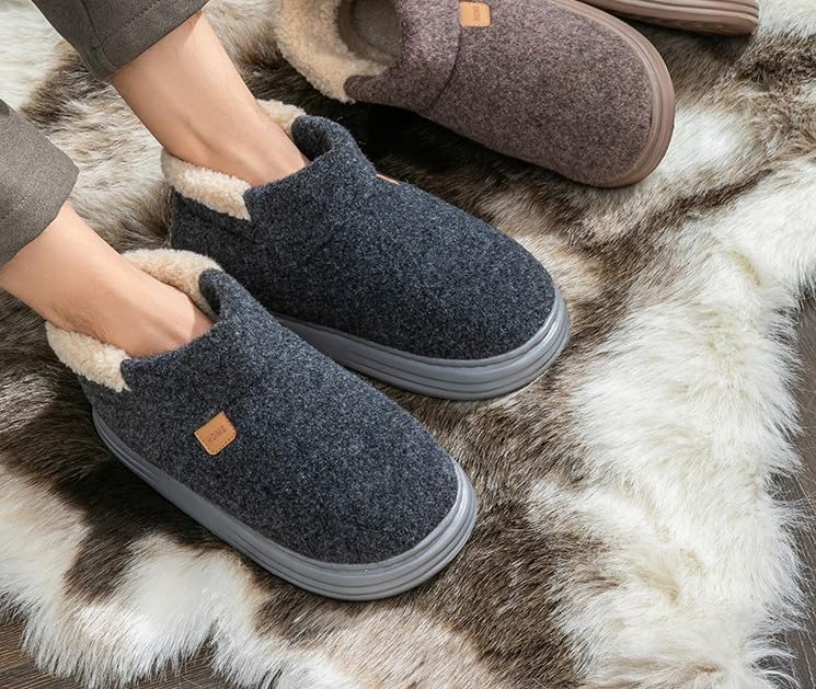 Men's Plush High-Top Slippers, Extra Thick Sole Indoor House Shoes with Memory Foam, Non-Slip Warm Bootie Slippers for Winter and Cold Weather - Image 9