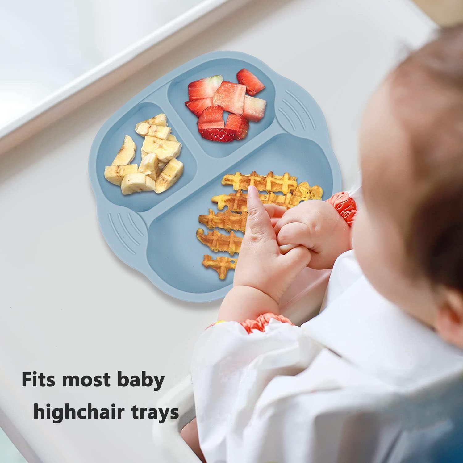 NAIDEV® Plate for Baby with Suction Non Toxic Silicone Toddler Plates with Deep Divided for Kids to Feed Themselves, Dish Washer & Micro-Wave Oven Safe.Foodgrade (Blue 1) 1