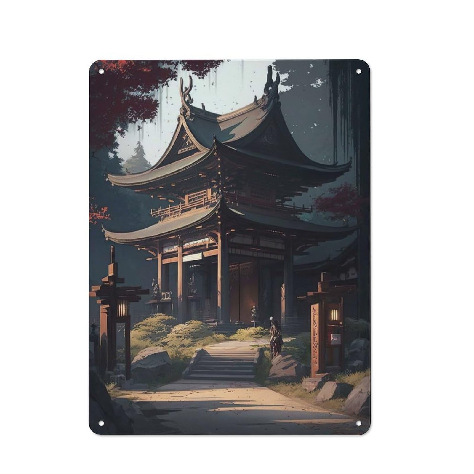 Junmoney Pagoda At Day Retro Tin Wall Sign 40X30cm Featuring Novelty Wall Art For Bedroom, Kitchen, Office Or Living Room