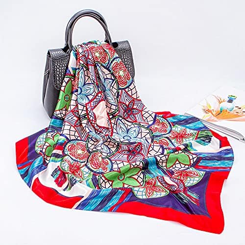 PERAMBRY 35inches silk scarf Women's Head Scarf Fashion satin head scarf hair scarf 4PCS silk head scarf for sleeping Pentagonal Flower 4pcs