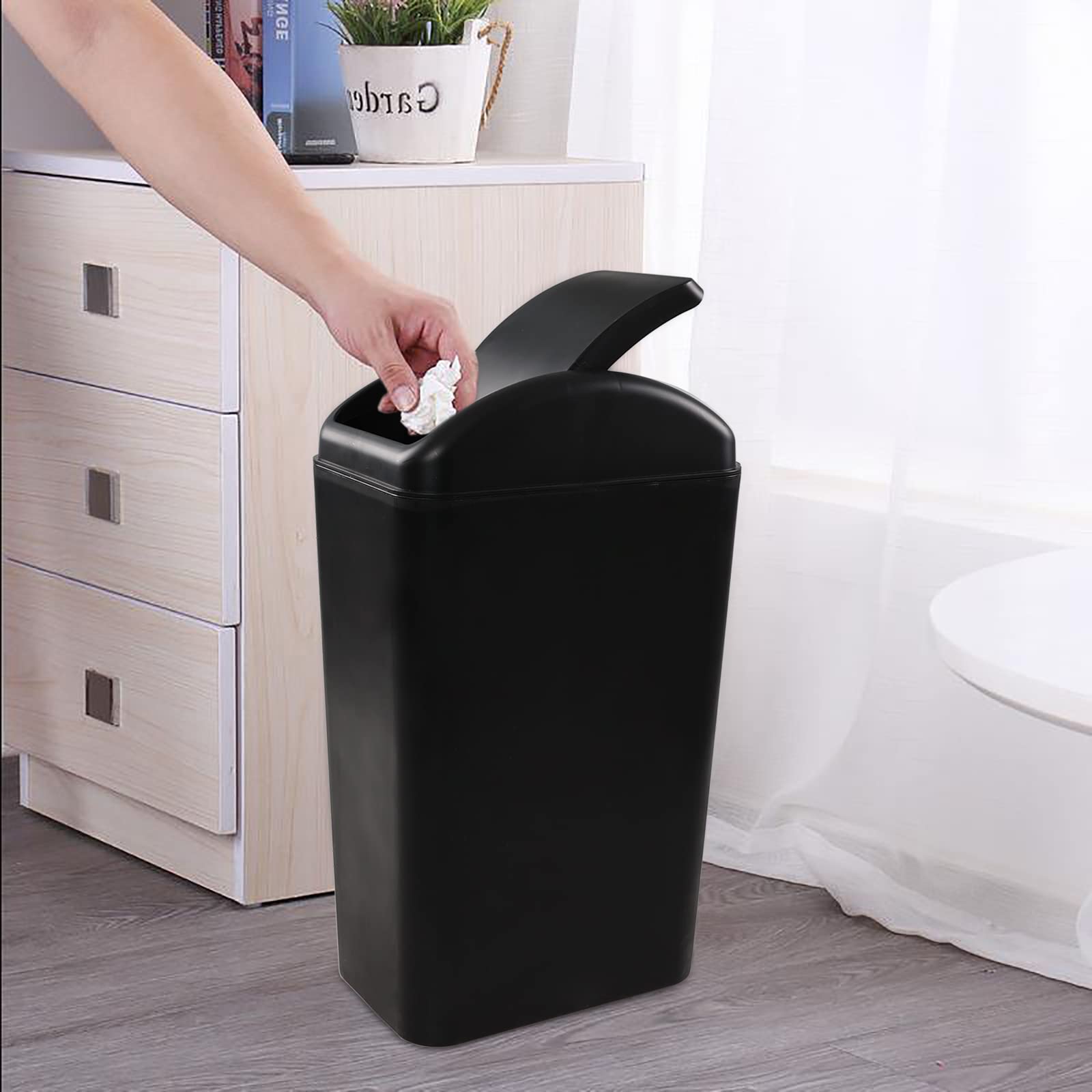 Hespapa Pattumiera in Plastica, 14 L, Nero Bidone con Coperchio Basculante
