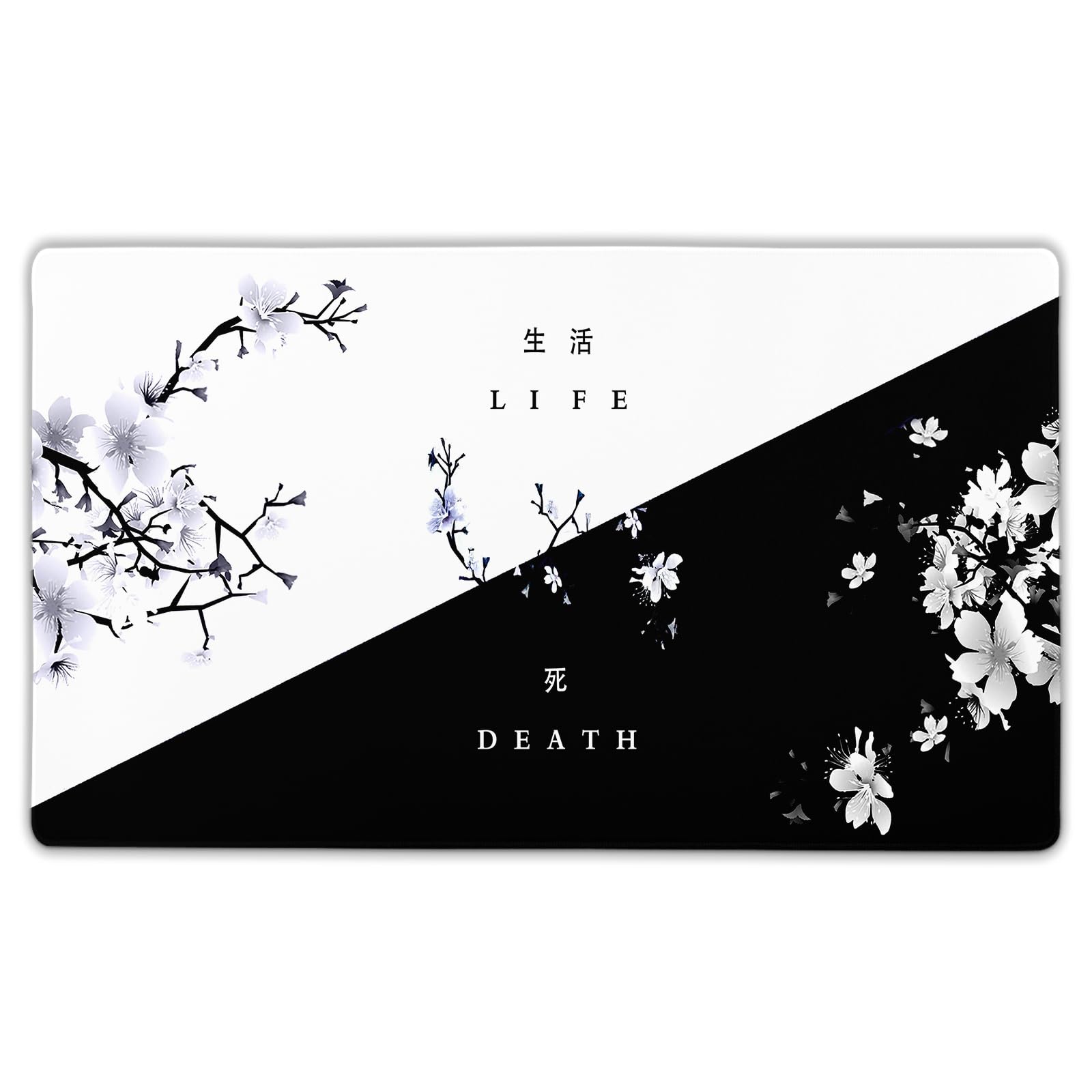 aportt Black White Cherry Blossom Mouse Pad Large Japanese Sakura Death Life Flower Desk Mat 60X35 cm Non-Slip Rubber Base Stitched Edge Large XL Playmat for Keyboard Gaming Laptop Desktop,24x14 Inch