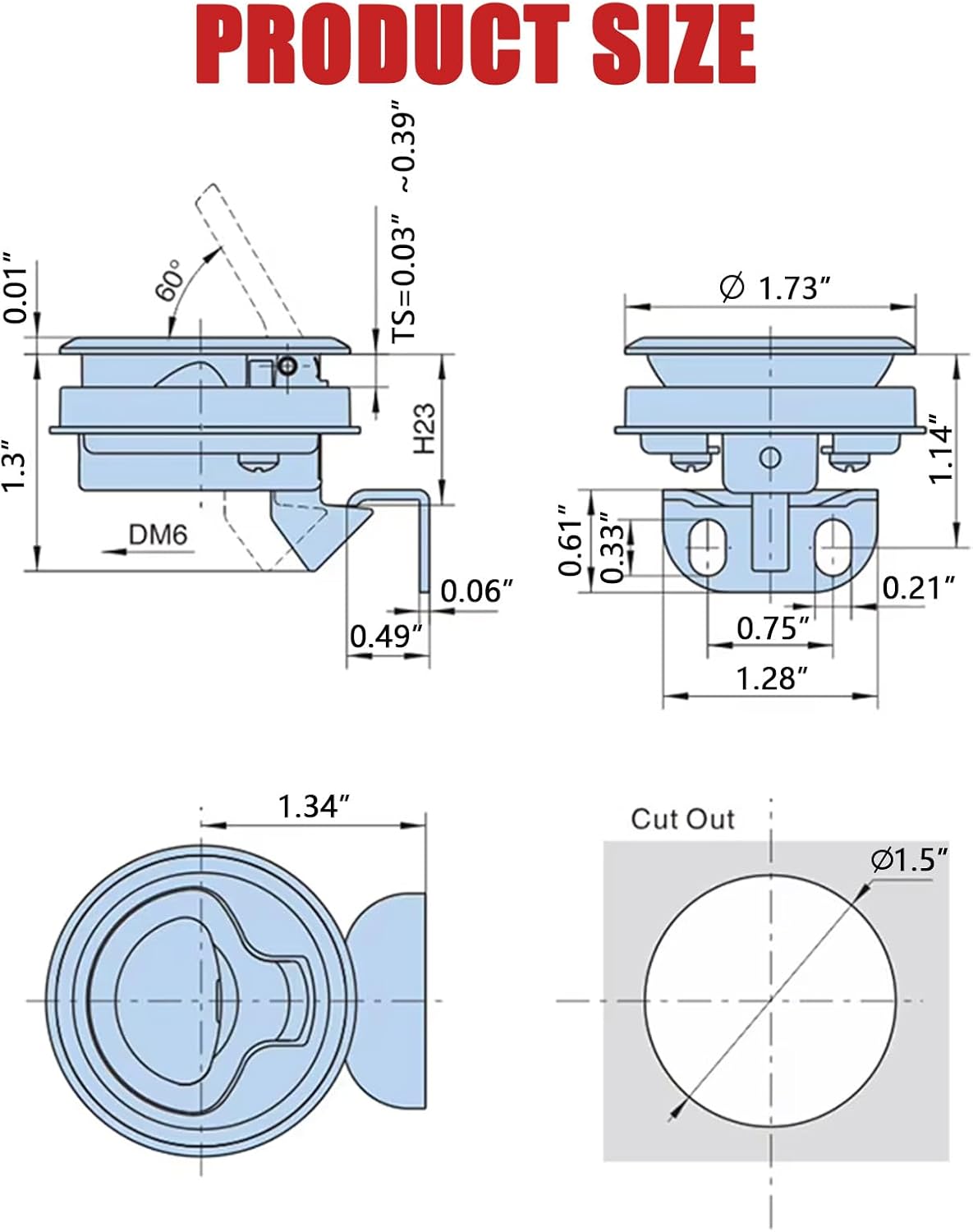 YSMITH Boat Slam Latch Black Round Flush Pull for Marine Boat Hatch RV Trailer Cabinet Compartment (2 Pack)