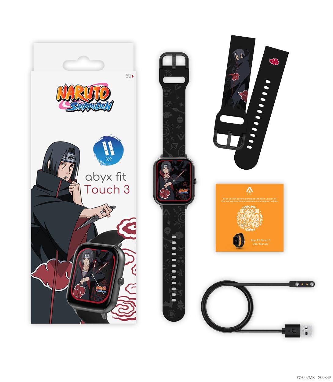 Abyx FIT Touch 3 Naruto Edition Montre connectée – Appel Bluetooth, 123 Modes, écran Tactile Complet TFT 1,83", IP67 étanche, Fonctions de santé, Notifications Push