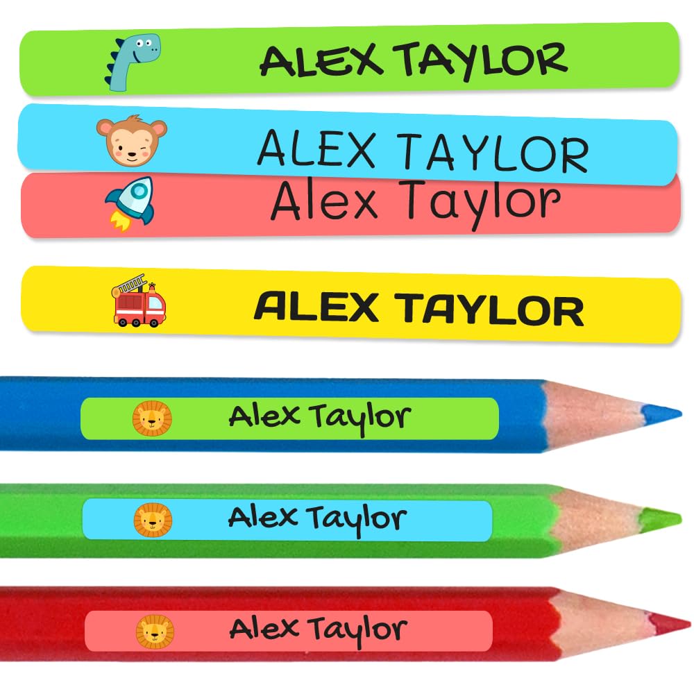 150 Personalised Sticky Labels for Pencils and Ballpoint Pens School Stickers with Name for Marking Items Waterproof Stickers for School and Nursery Dimensions 4.6 x 0.6 cm