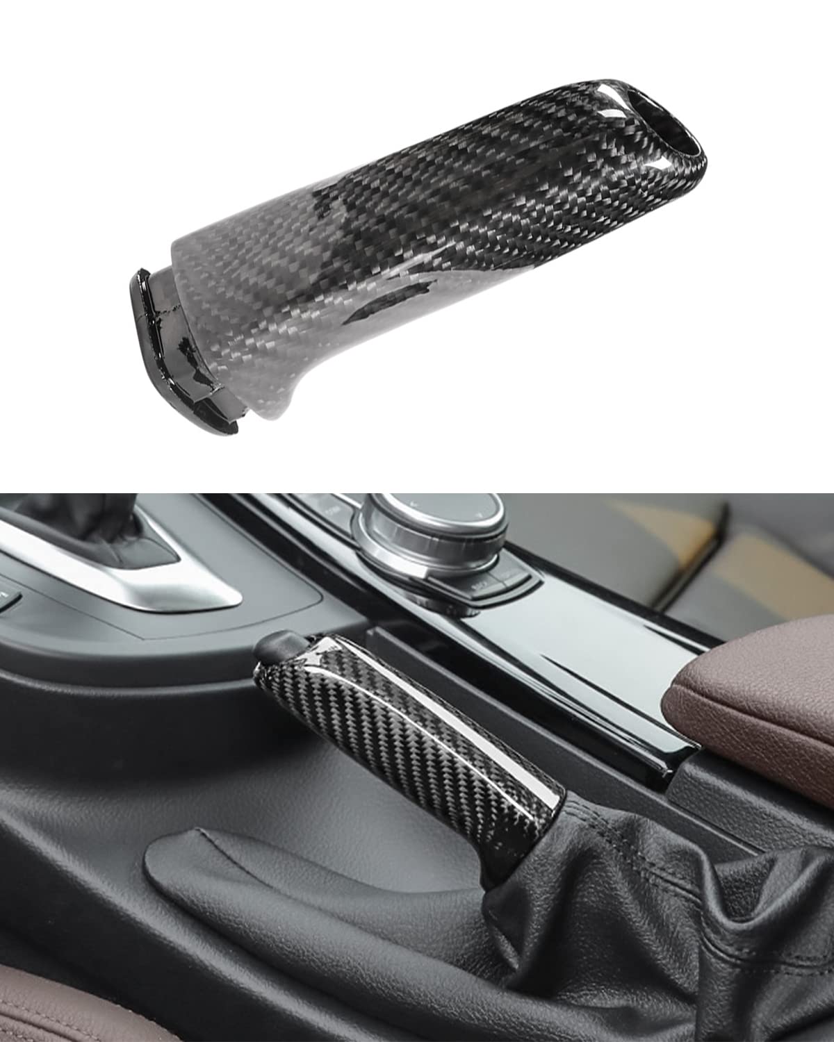 Handbremsgriffabdeckung (Echtcarbon) für BMW E90 E60 E46 E92 F30 F32 F20, verstellbarer Handbremsgriff aus Carbon für BMW 1 3 5er (Echtcarbon)
