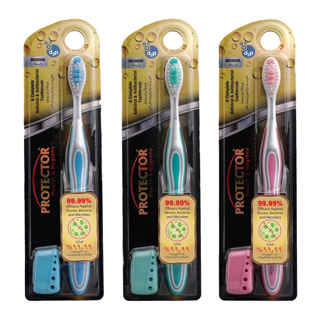 Protector® Antiviral & Antibacterial Premium Toothbrush Medium Bristles with Magnetic Head & Cover | 99.99% Protection Against Germs | Profiled Hole Bristles | Hygienic Oral Care for Adults