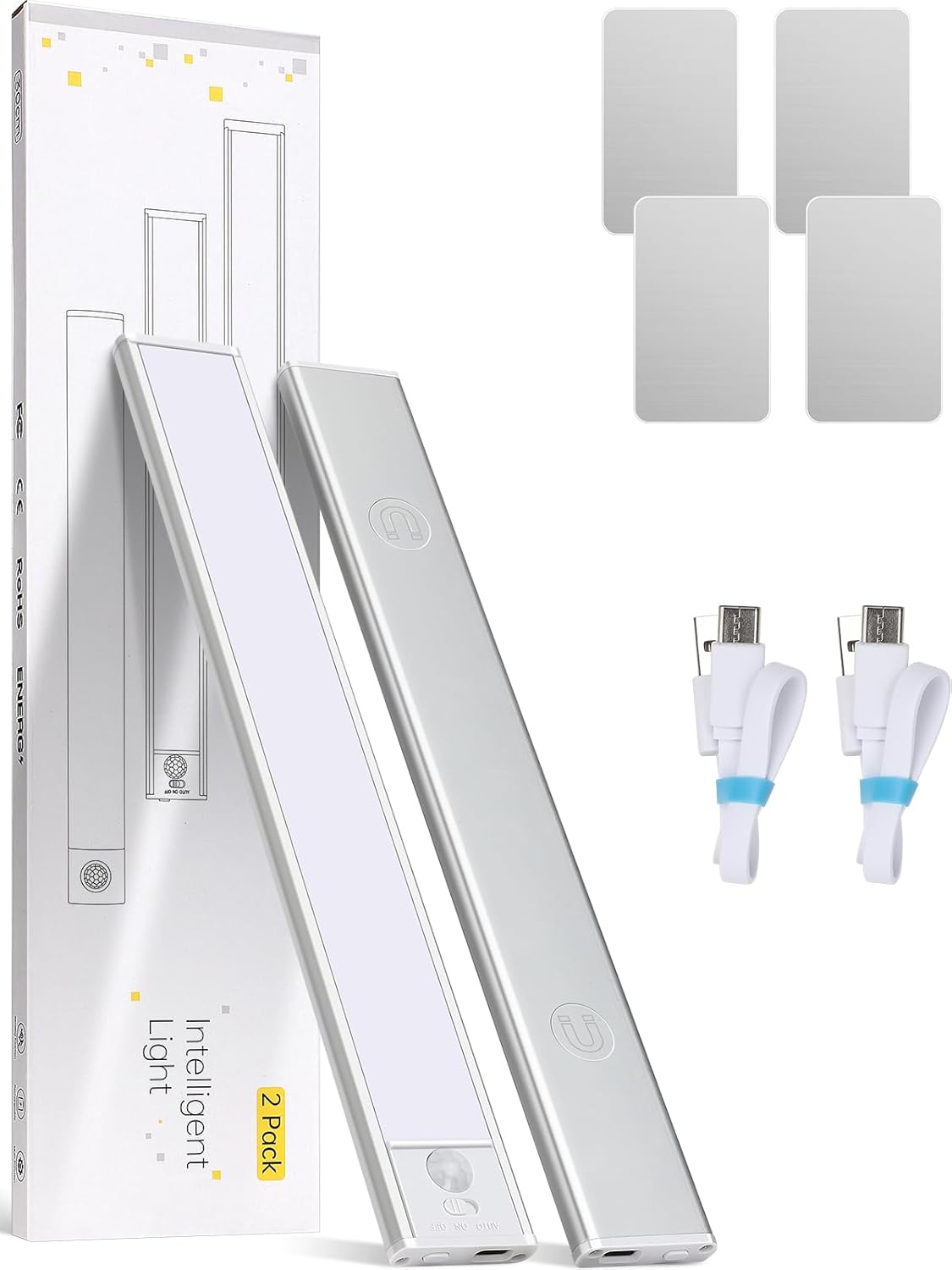 PASOW Under Cabinet Lighting Wireless - Motion Sensor, 3 Color & Stepless Brightness Dimmable,1500mAh Rechargeable Magnetic LED Closet Lights for Kitchen, Pantry, Stairs - 2 Pack (15.7 Inch)
