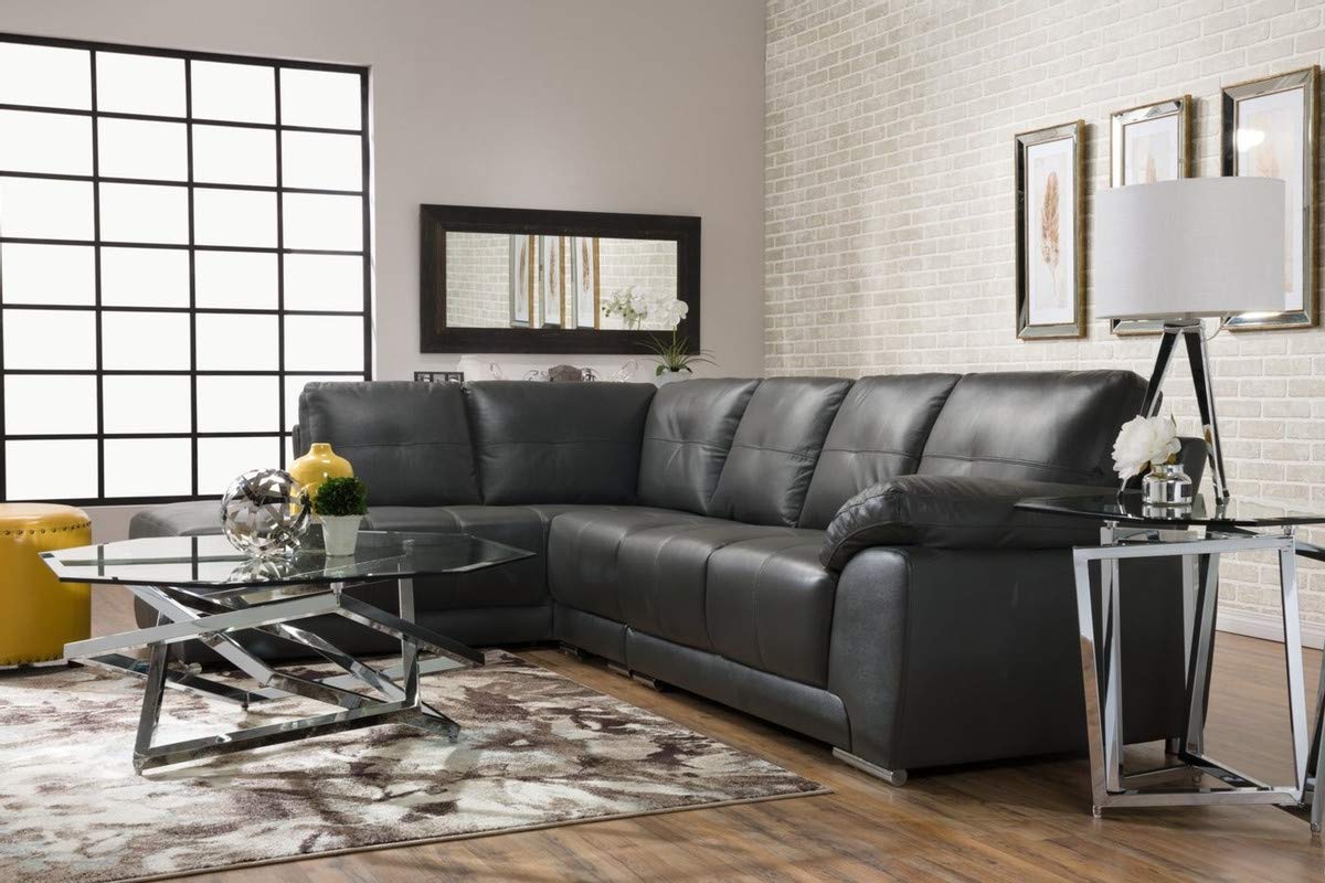 Homax. SF193 Solid Sal Wood Leatherette Upholstered Sofa Set 5 Seater Left Hand Side Facing Modular, Sectional, Corner L Shaped Sofa Set for Living Room Furniture, Grey Color-image-5