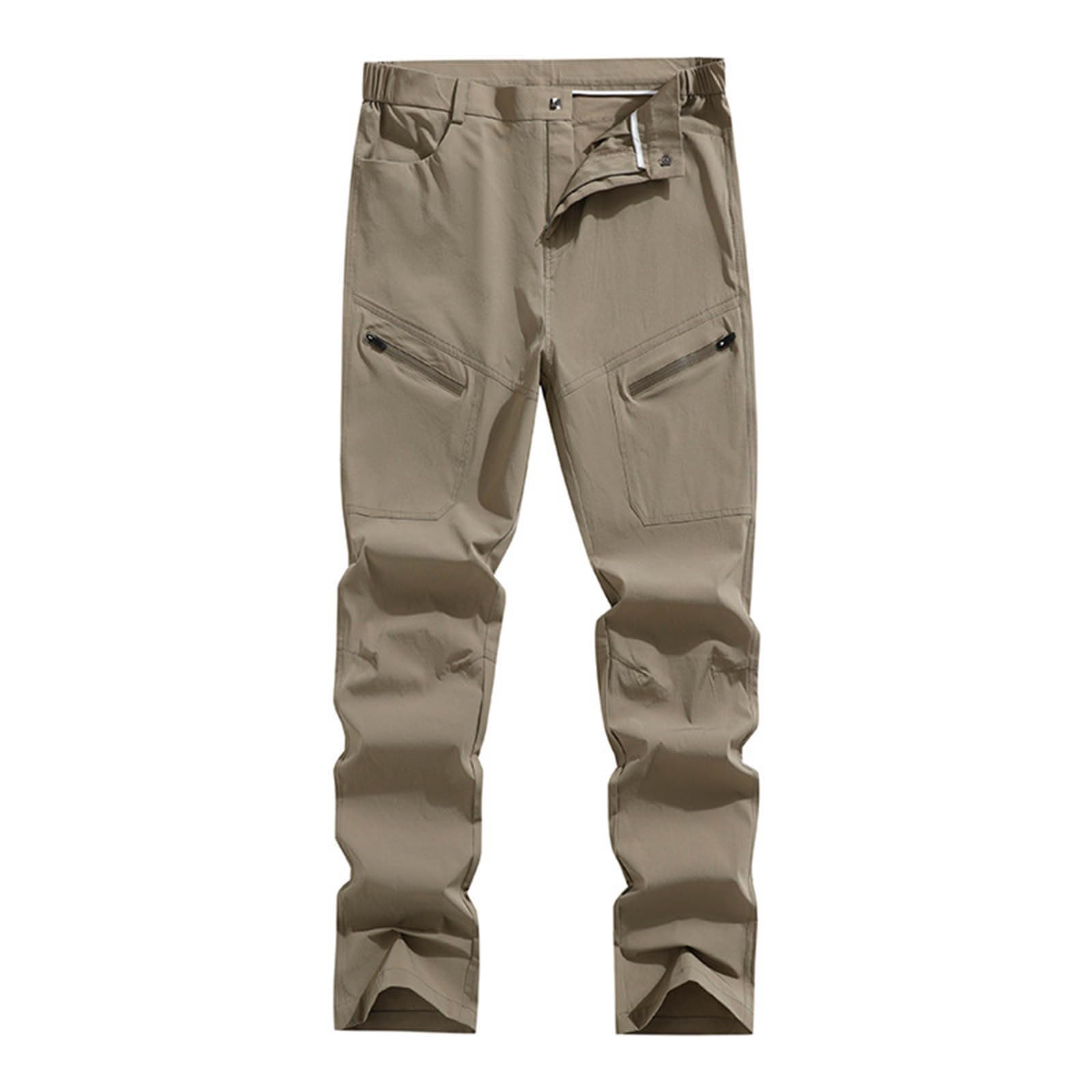 Men's Casual Pants Straight Fit Comfortable Lightweight Elastic Waist Wrinkle with Zipper Pockets for (Khaki, XXXL)