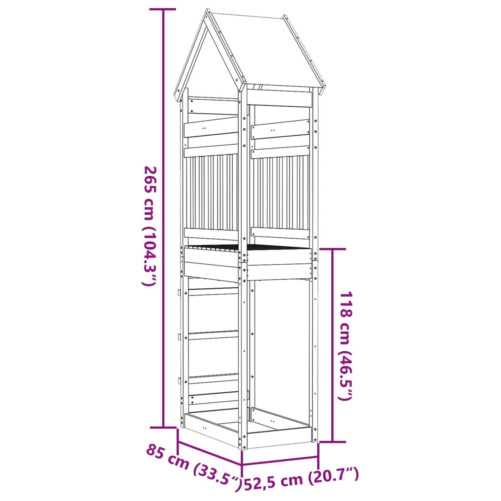 Mangloder Spielturm aus massivem Kiefernholz 52,5 x 85 x 265 cm wetterfestes Gartenhaus mit Rutsche, Schaukel und Klettern für Kinder im Außenbereich, ideal für Spielplatz, Hof oder Garten