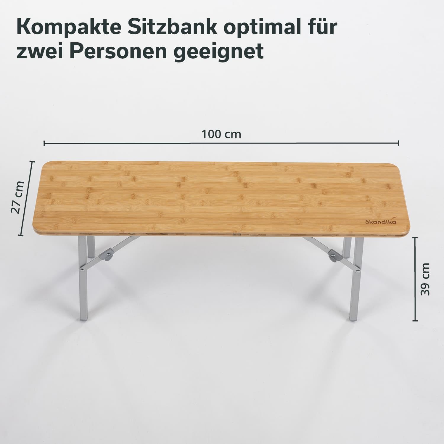 Skandika Ławka do siedzenia Tolja zestaw 2 szt., ławka kempingowa z bambusa, 100 x 27 x 39 cm, obciążenie do 200 kg, odporna na warunki atmosferyczne, torba do przenoszenia, ławka do piwna, ławka do