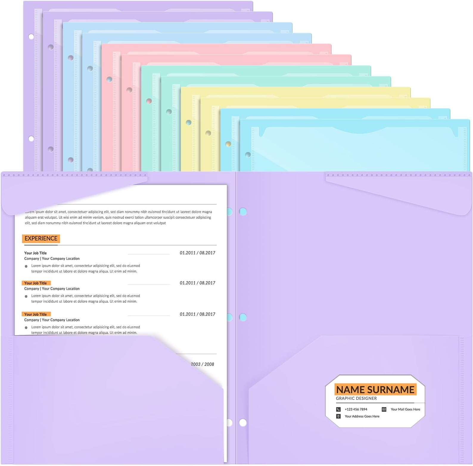12 Pack Pastel Color Plastic Folders with 2 Pockets Back to School Heavy Duty File Folders with Clear Front Pocket and Card Slot for Student School to Home Supply, Office, Teachers