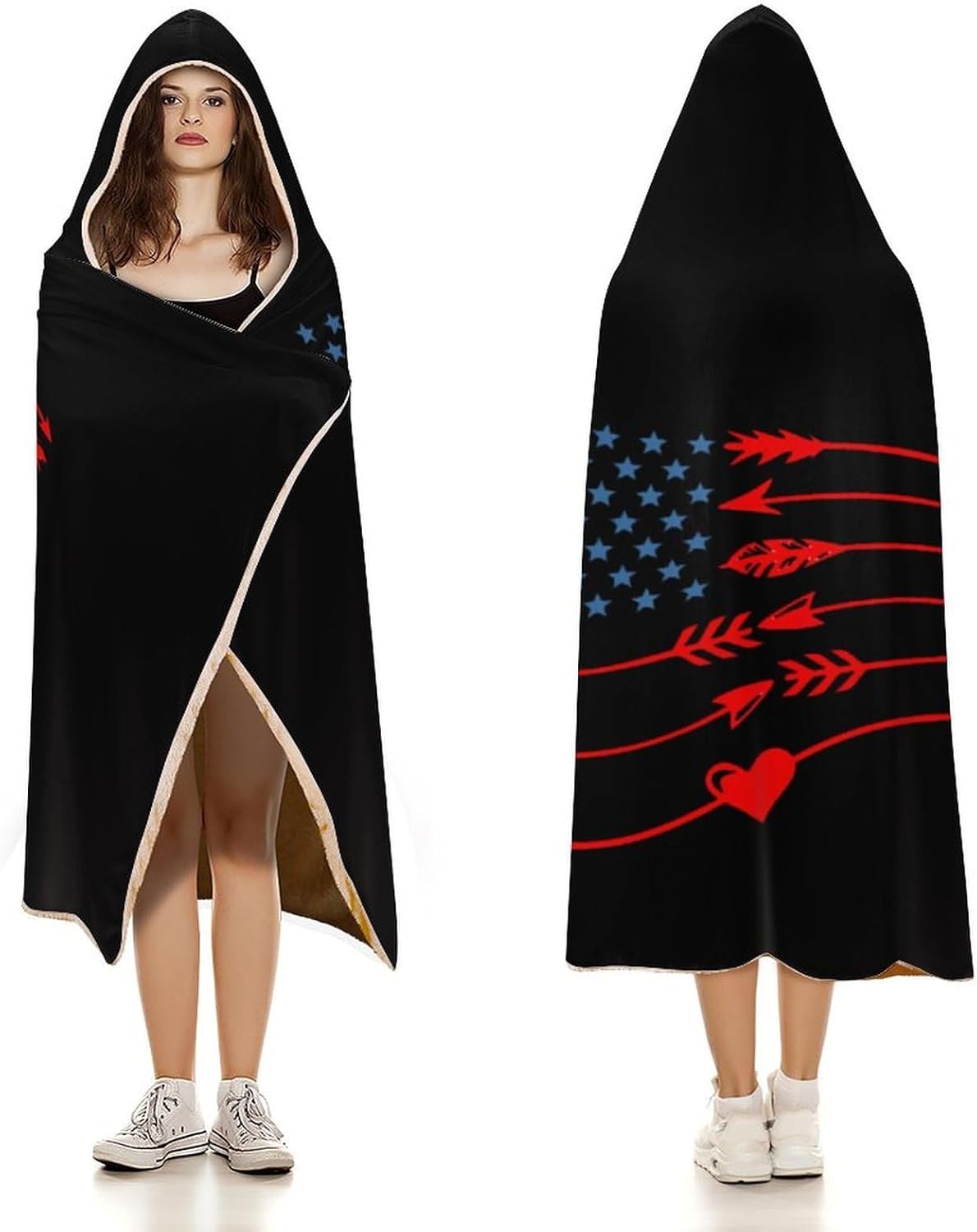 Arrow U.S.A. Flag Fashion Wearable Blanket Hoodie Fleece Throw Cloak Robe Unisex