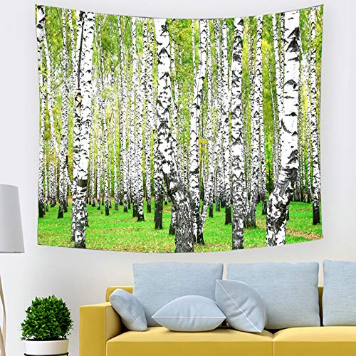 Tapisserie murale chic tronc de forêt blanc vert style E - 4