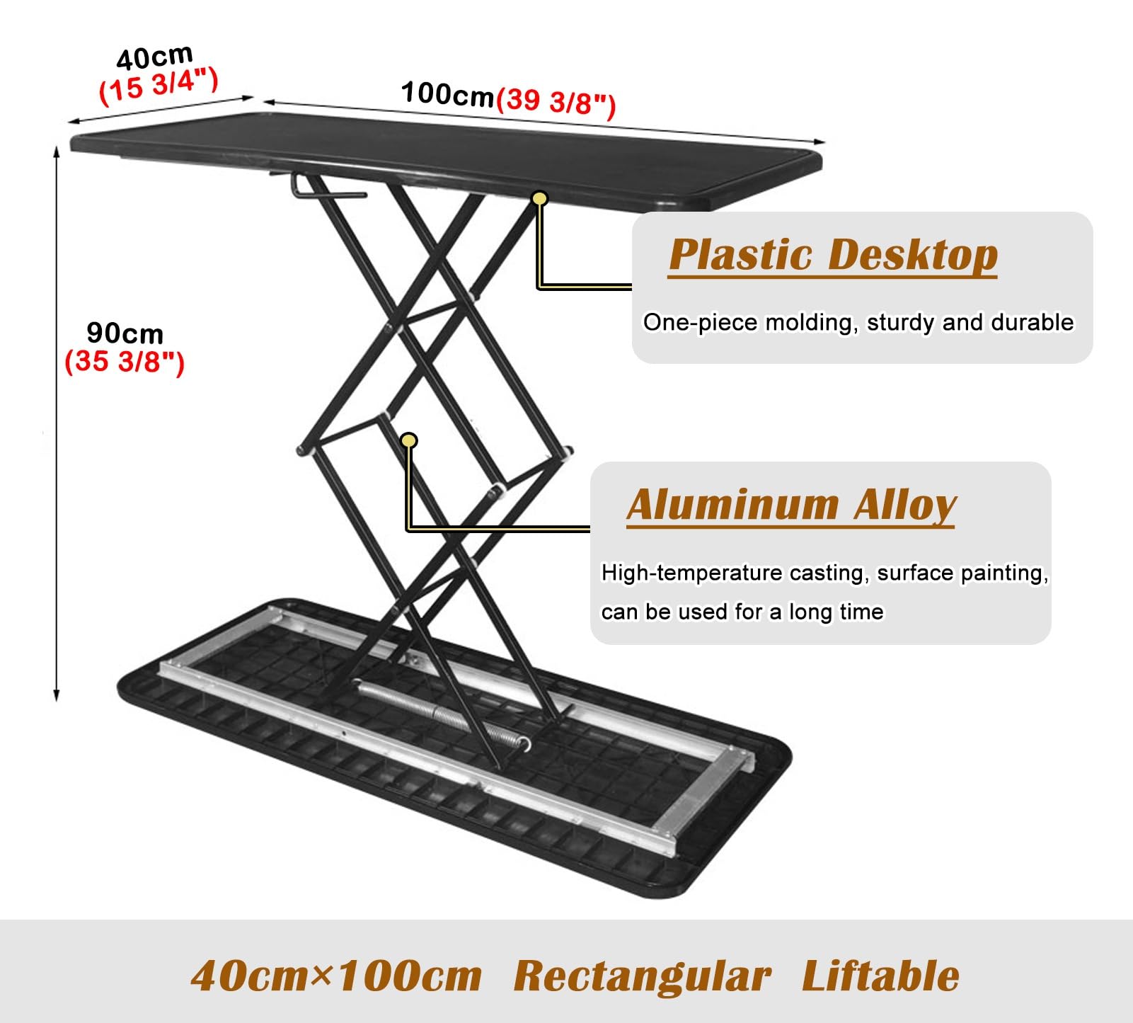 Messe Theke Empfangstheke Beleuchteter Messestand, Schnellhebe-Promotion-Thekentisch, Druckbanner-Display-Event-Schreibtisch, Elliptischer Rechteckiger Schwarzer Kunststoff-Schreibtisch(W40cm/15.7" x