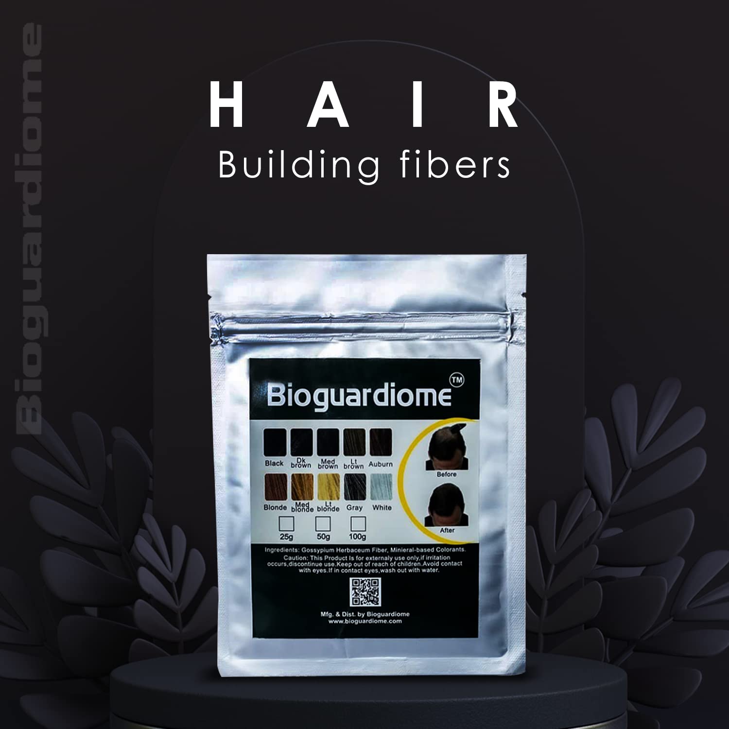 Bioguardiome Hair Building Fiber Refill Bag, Powder Based Fibers Natural Hair Thickening Fibre For Thin Hair Men, Women Cover Bald Spot 25gm Pack Of 4 Dark Brown